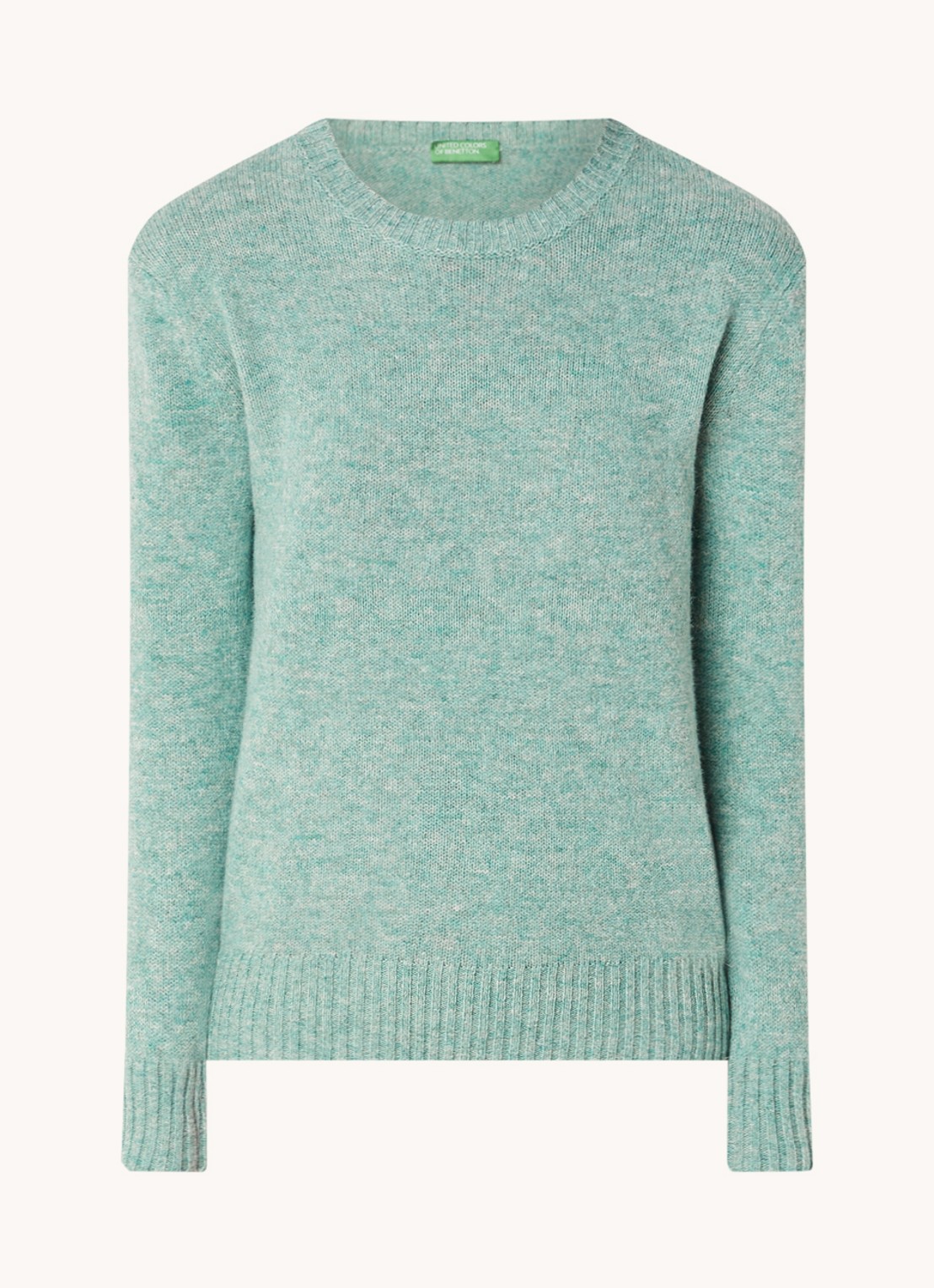 Benetton Fijngebreide pullover van wol - voorkant turquoise