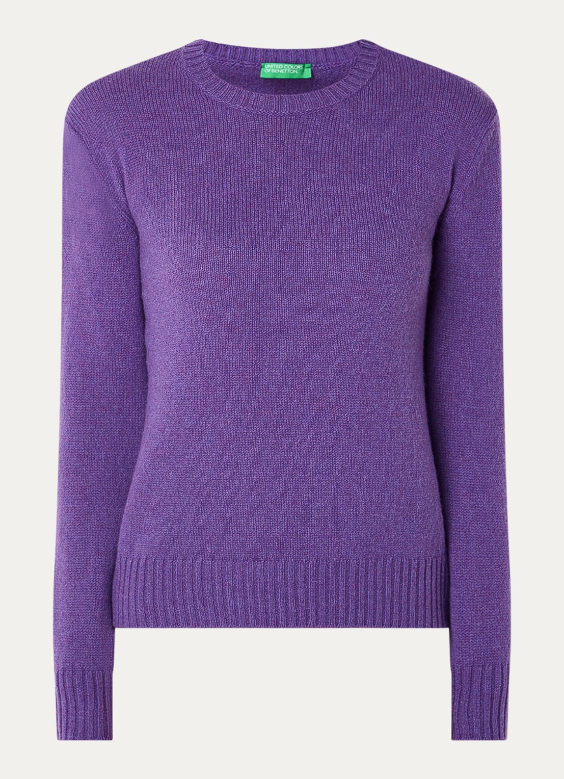 Benetton Fijngebreide pullover van wol - voorkant 3 paars