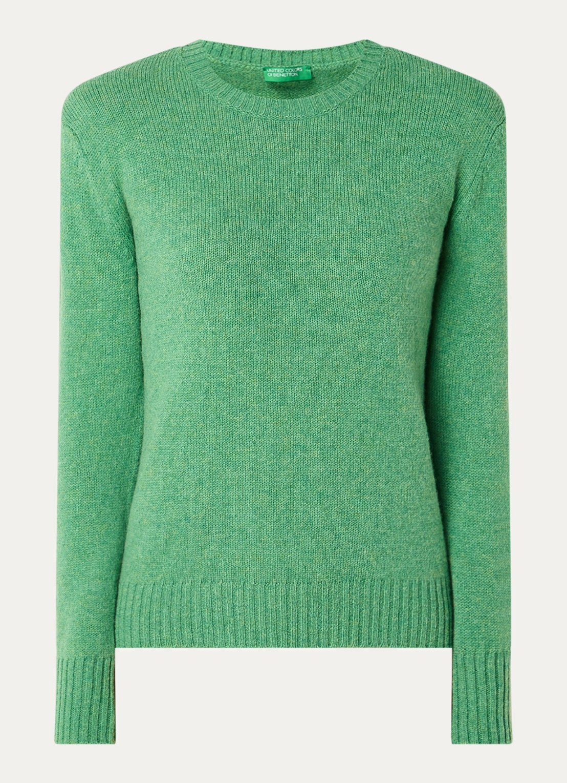 Benetton Fijngebreide pullover van wol - voorkant 2 groen