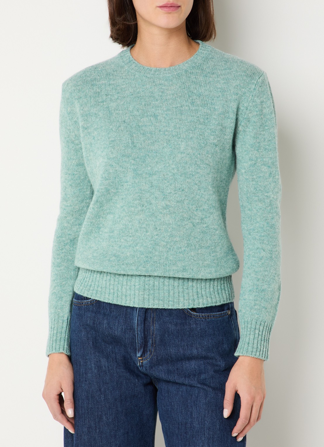 Benetton Fijngebreide pullover van wol - detail mint
