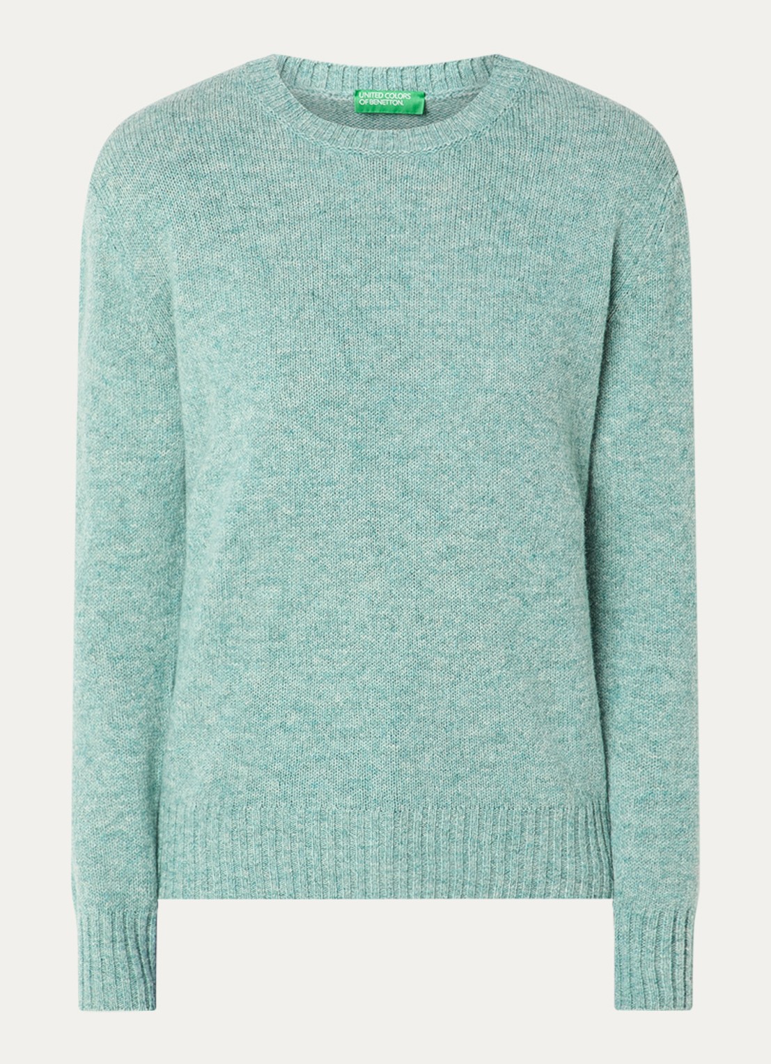 Benetton Fijngebreide pullover van wol - voorkant 2 mint