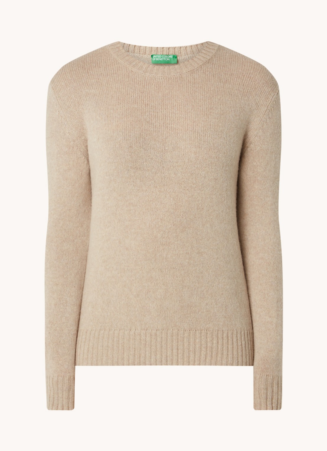 Benetton Fijngebreide pullover van wol - voorkant camel