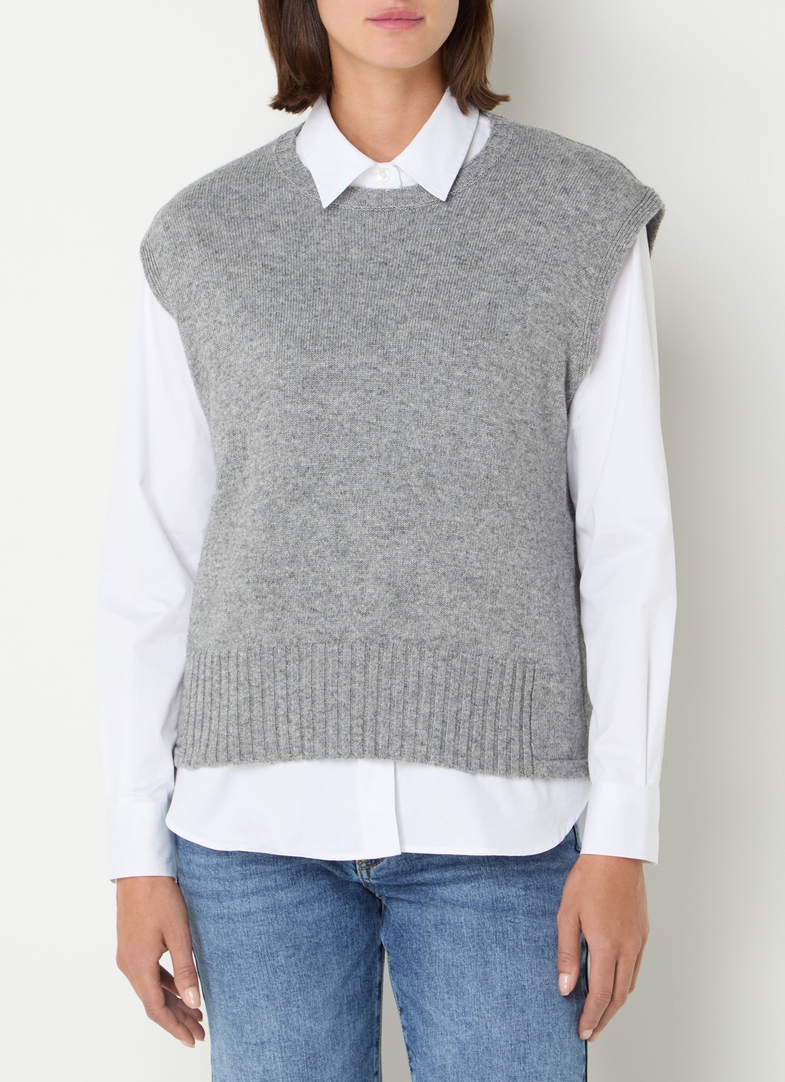 Benetton Fijngebreide spencer in wolblend met stretch - detail grijs
