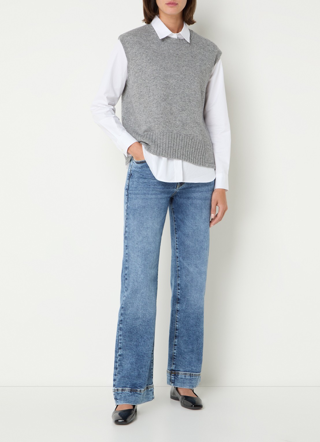 Benetton Fijngebreide spencer in wolblend met stretch - voorkant 3 grijs