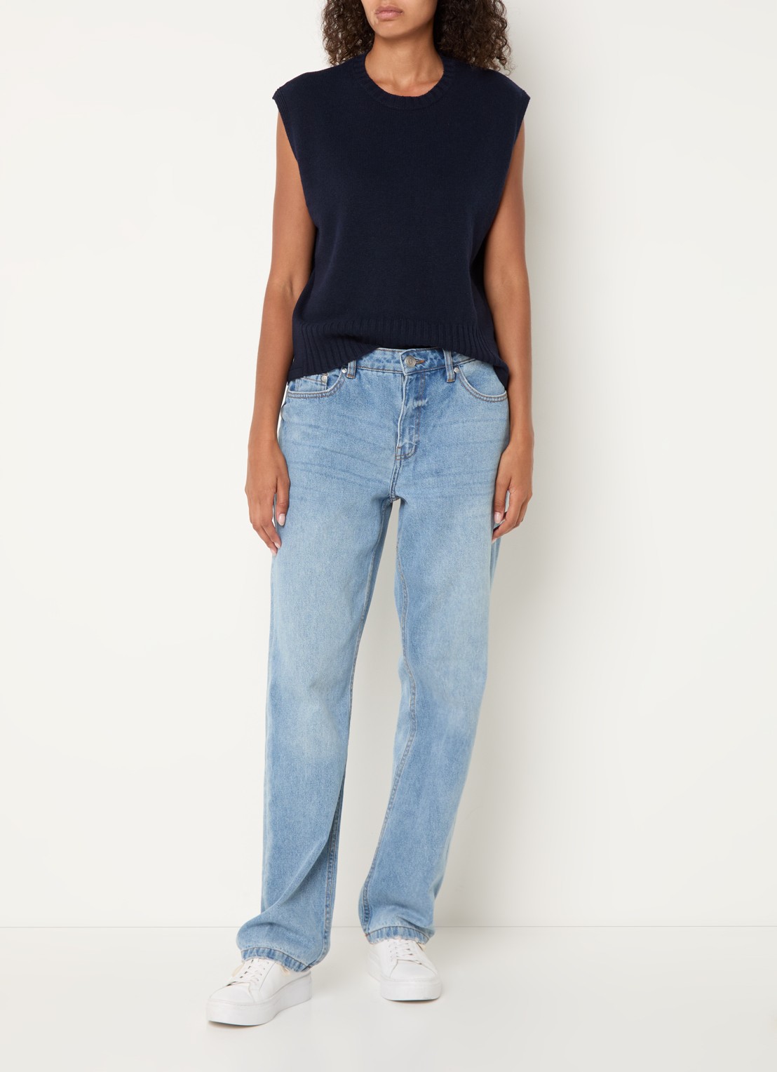 Benetton Fijngebreide spencer in wolblend met stretch - voorkant 2 donkerblauw