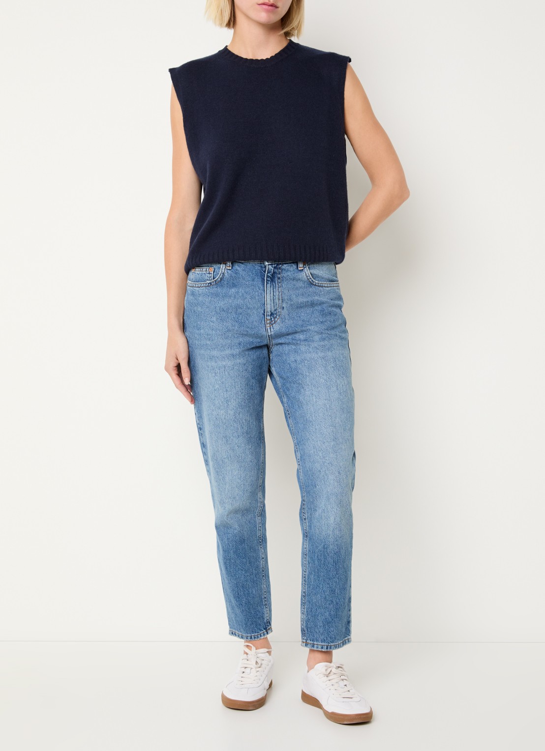 Benetton Fijngebreide spencer in wolblend met stretch - voorkant 2 royalblauw