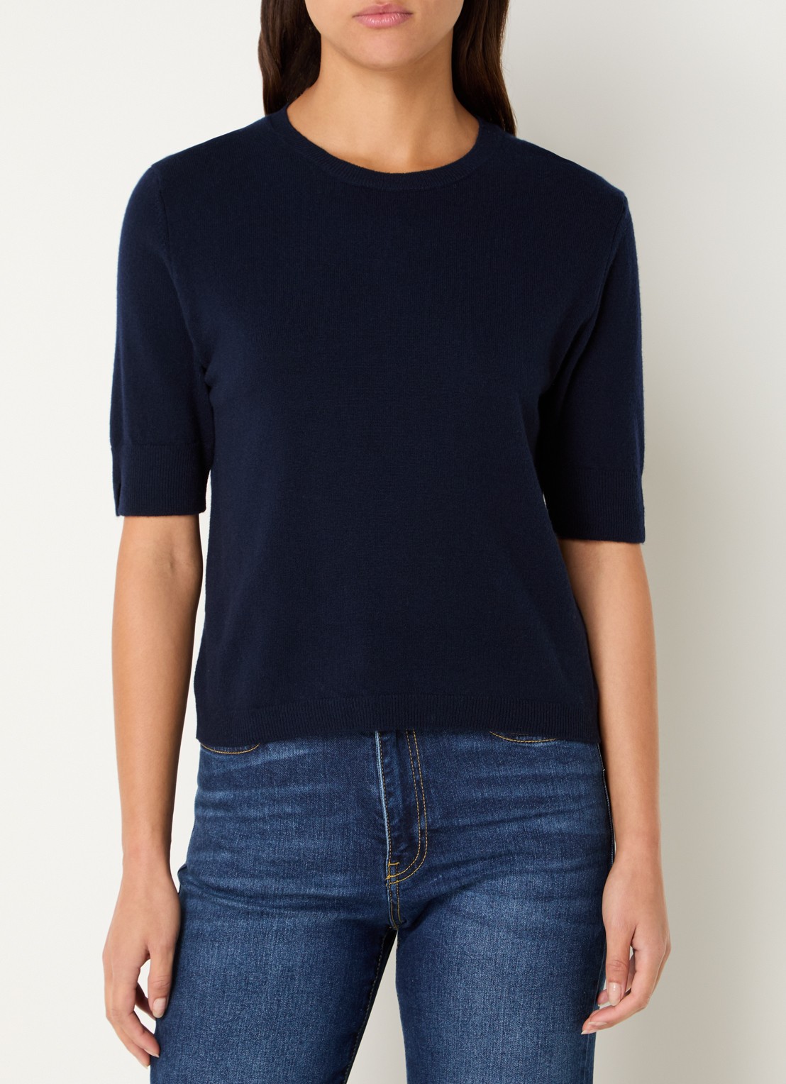 Benetton Fijngebreide top van scheerwol - detail donkerblauw