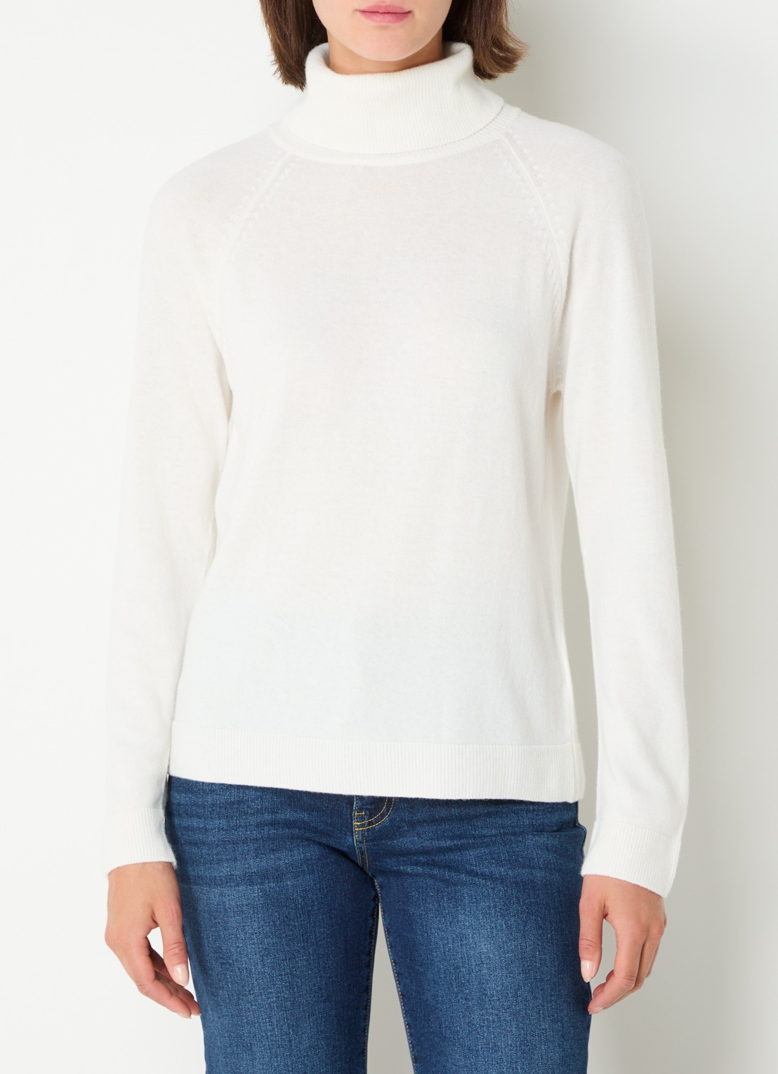 Benetton Fijngebreide trui in kasjmierblend met col - detail 3 creme