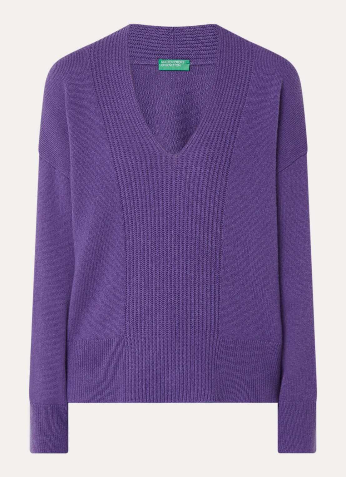 Benetton Fijngebreide trui in wolblend met col - voorkant 2 violet