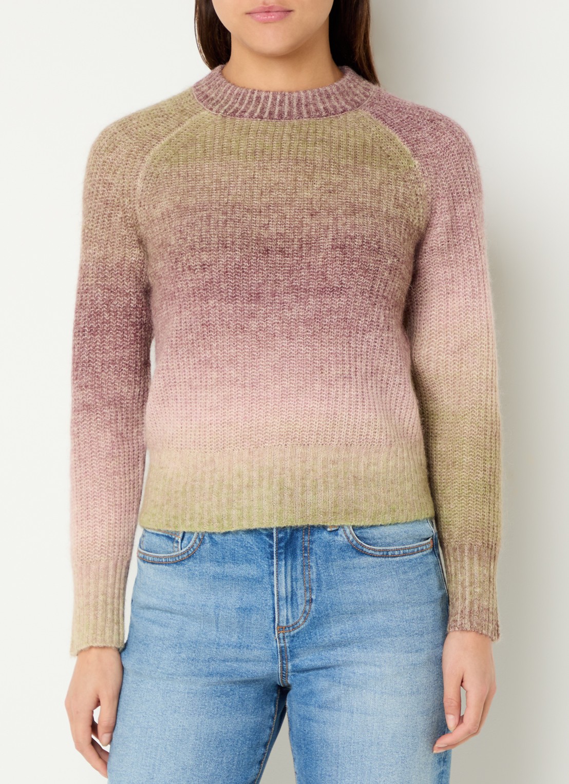 Benetton Fijngebreide trui in wolblend met ronde hals - detail 4 lindegroen