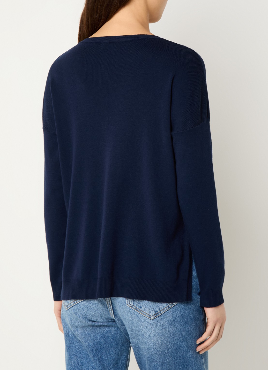 Benetton Fijngebreide trui met ronde hals - achterkant 4 donkerblauw