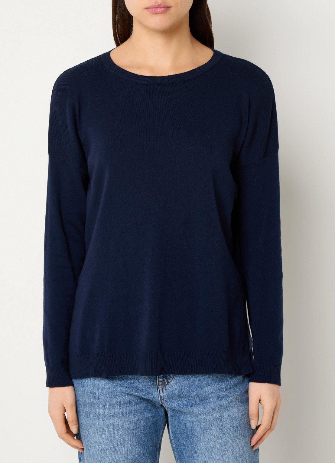 Benetton Fijngebreide trui met ronde hals - detail donkerblauw