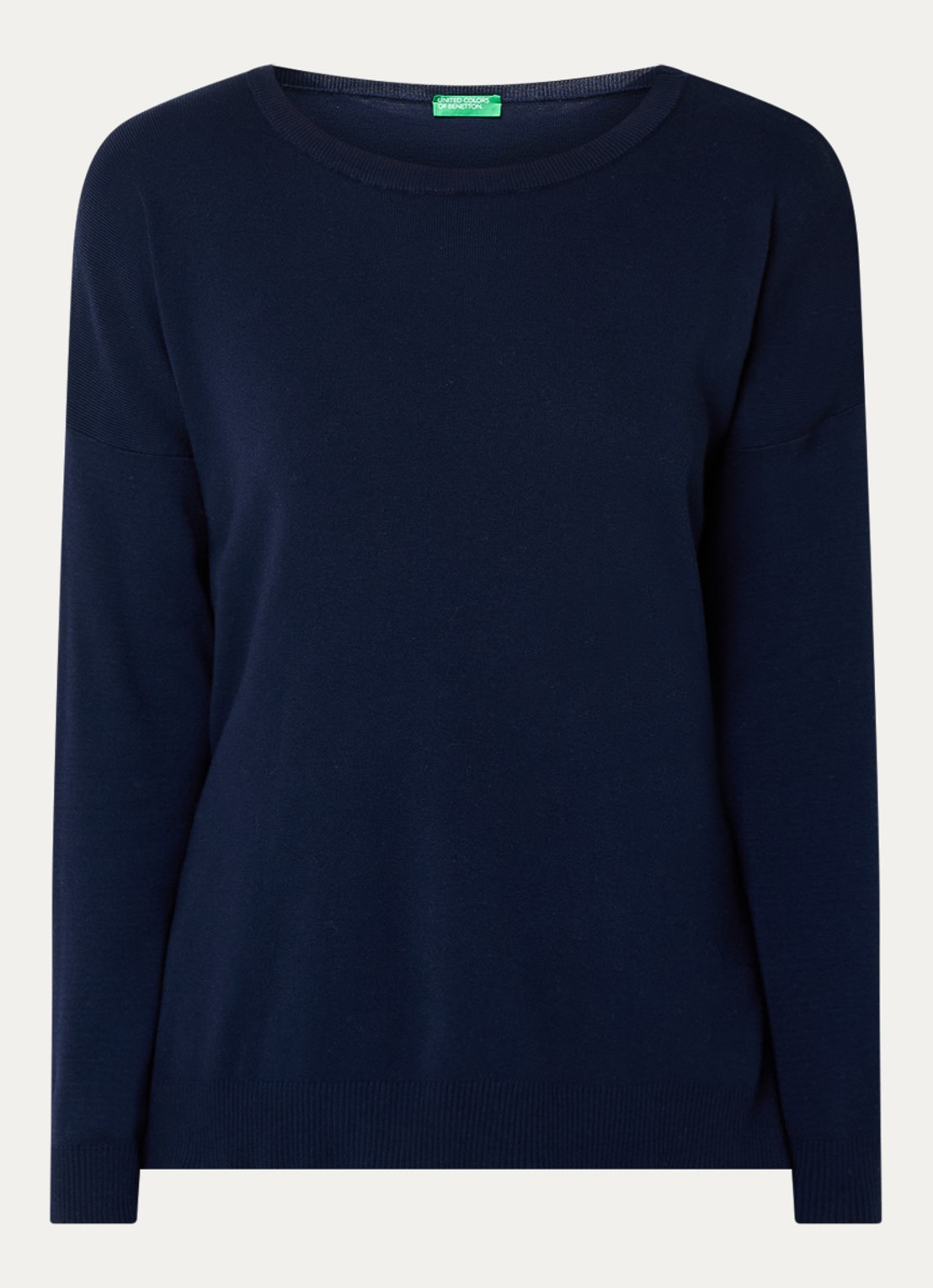 Benetton Fijngebreide trui met ronde hals - voorkant 2 donkerblauw