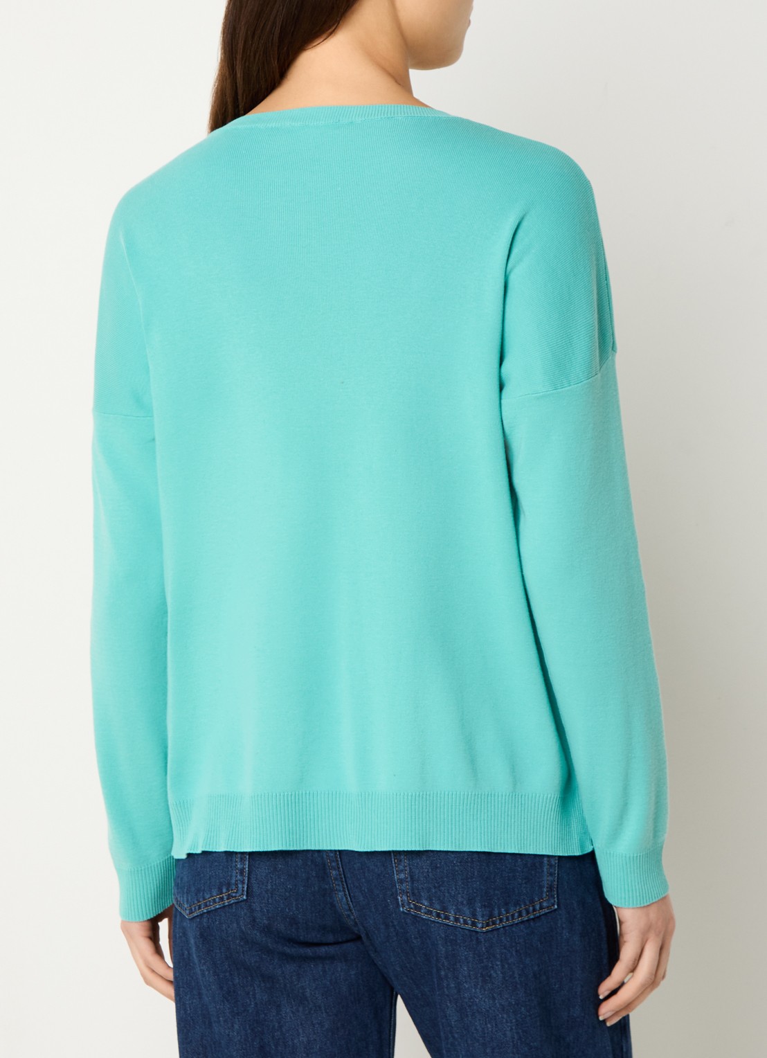 Benetton Fijngebreide trui met ronde hals - achterkant turquoise
