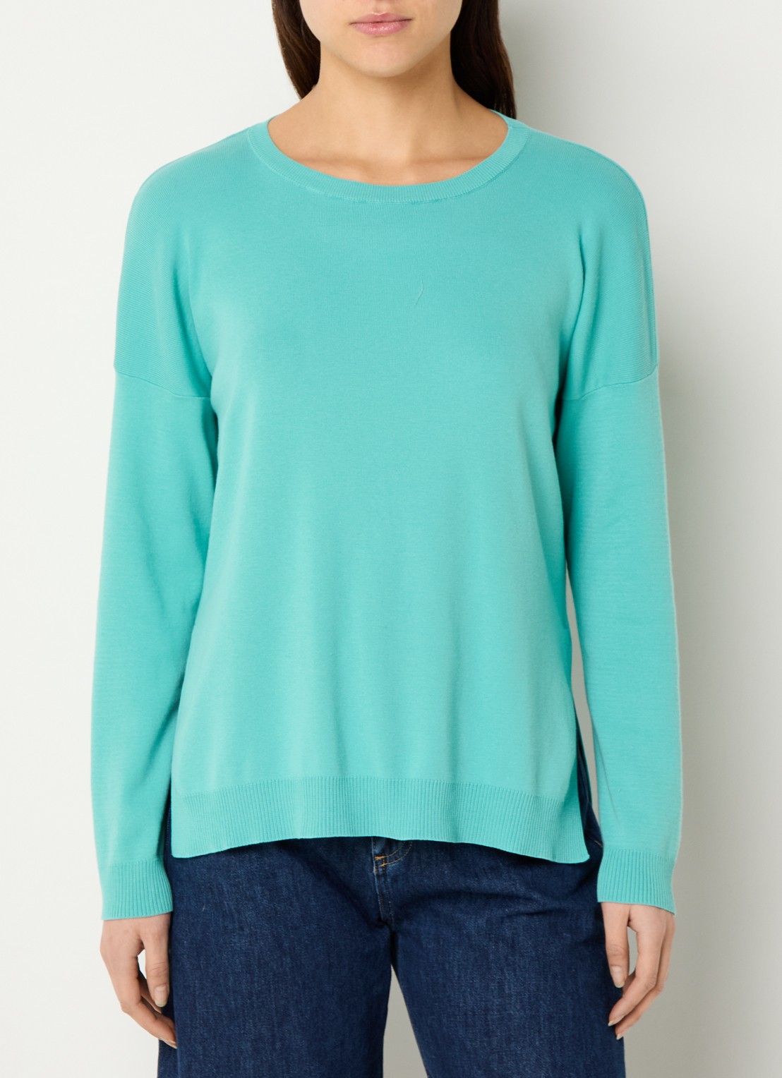 Benetton Fijngebreide trui met ronde hals - detail 4 turquoise