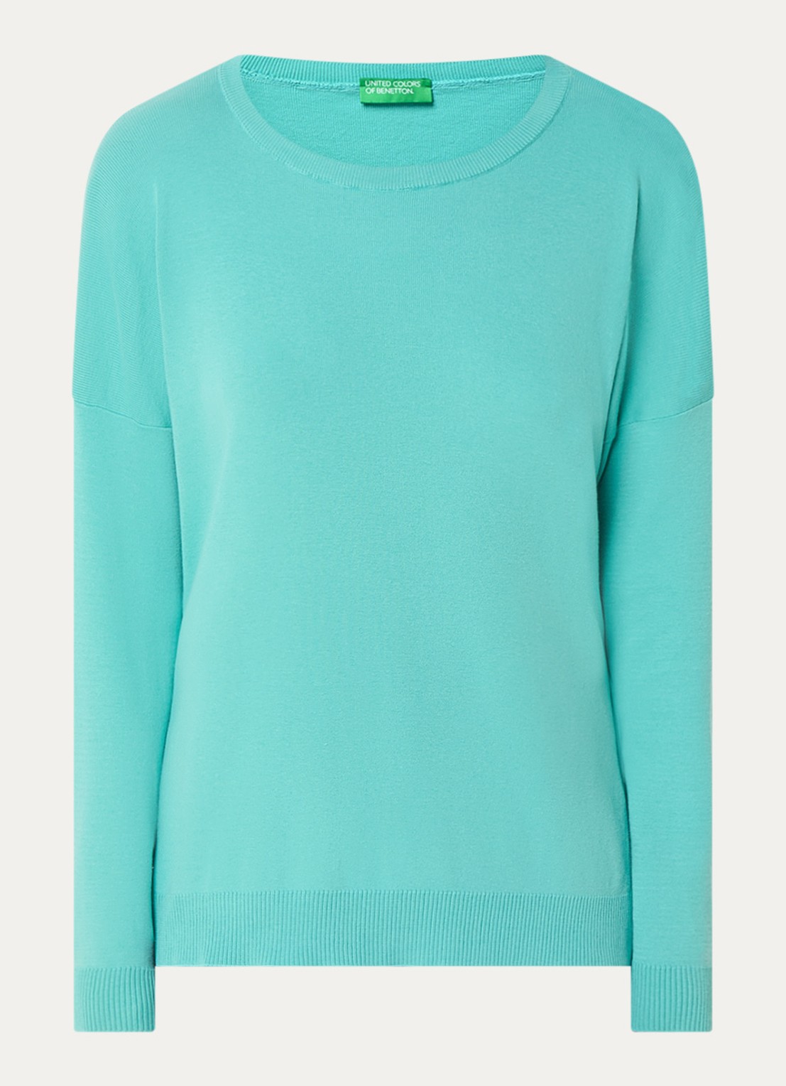Benetton Fijngebreide trui met ronde hals - voorkant 2 turquoise