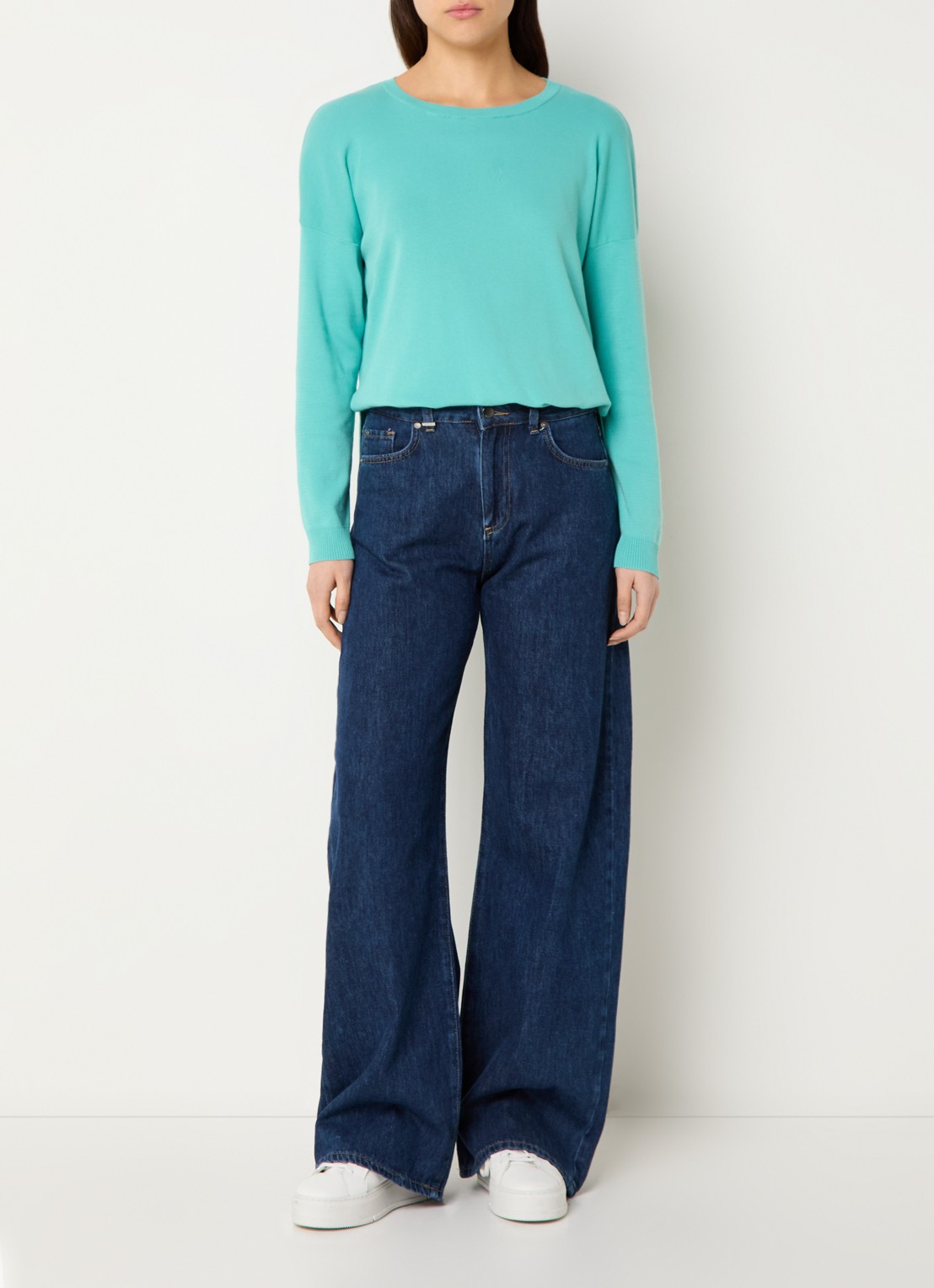 Benetton Fijngebreide trui met ronde hals - voorkant 3 turquoise