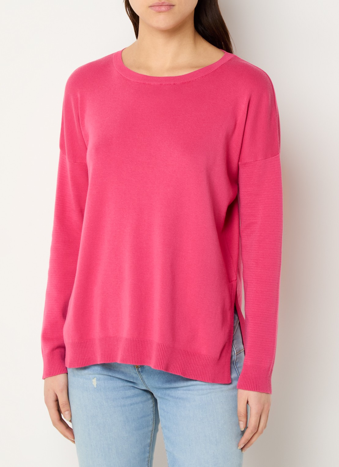 Benetton Fijngebreide trui met ronde hals - detail 2 fuchsia