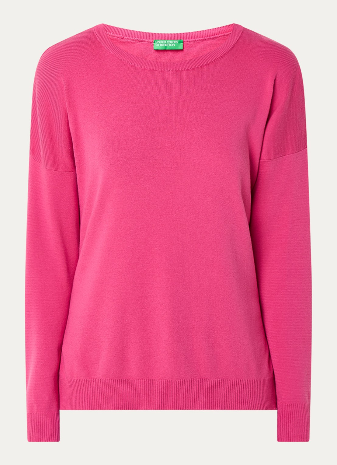 Benetton Fijngebreide trui met ronde hals - voorkant 3 fuchsia