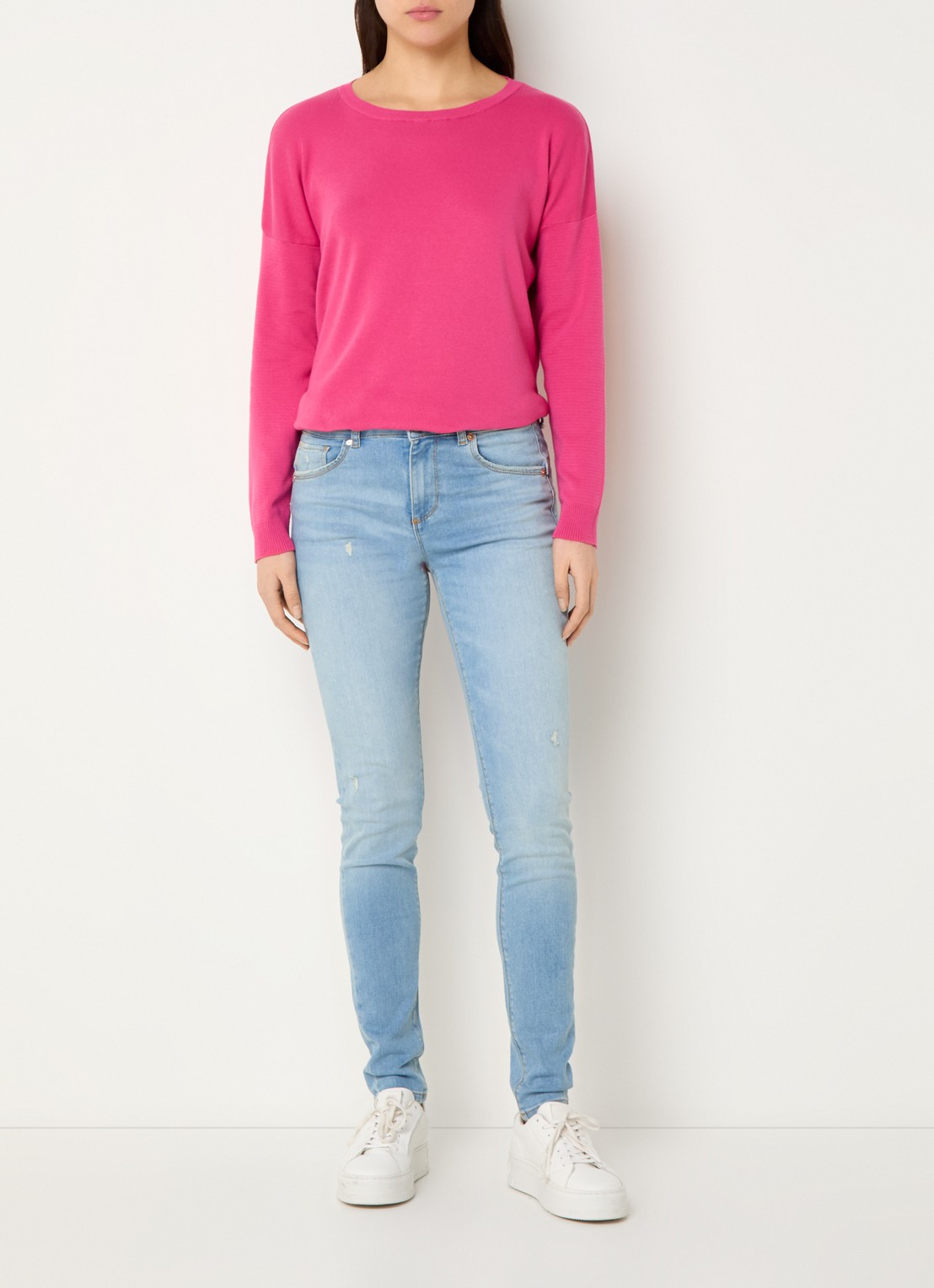 Benetton Fijngebreide trui met ronde hals - voorkant 4 fuchsia