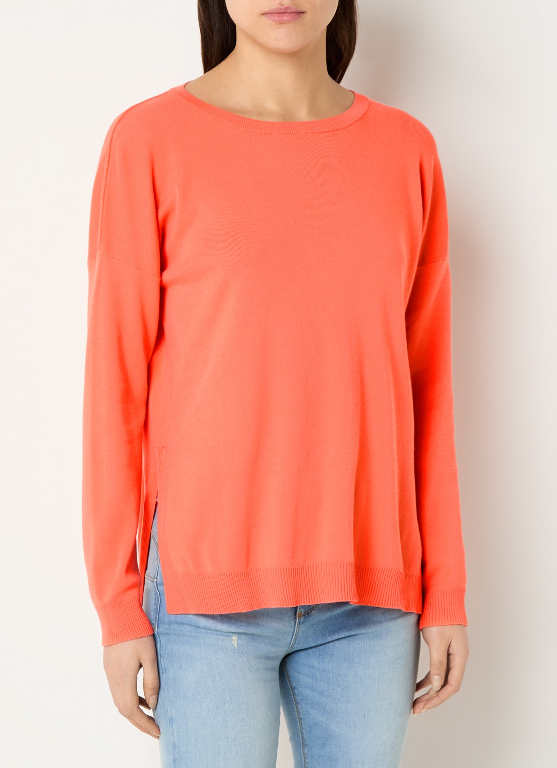 Benetton Fijngebreide trui met ronde hals - detail oranje