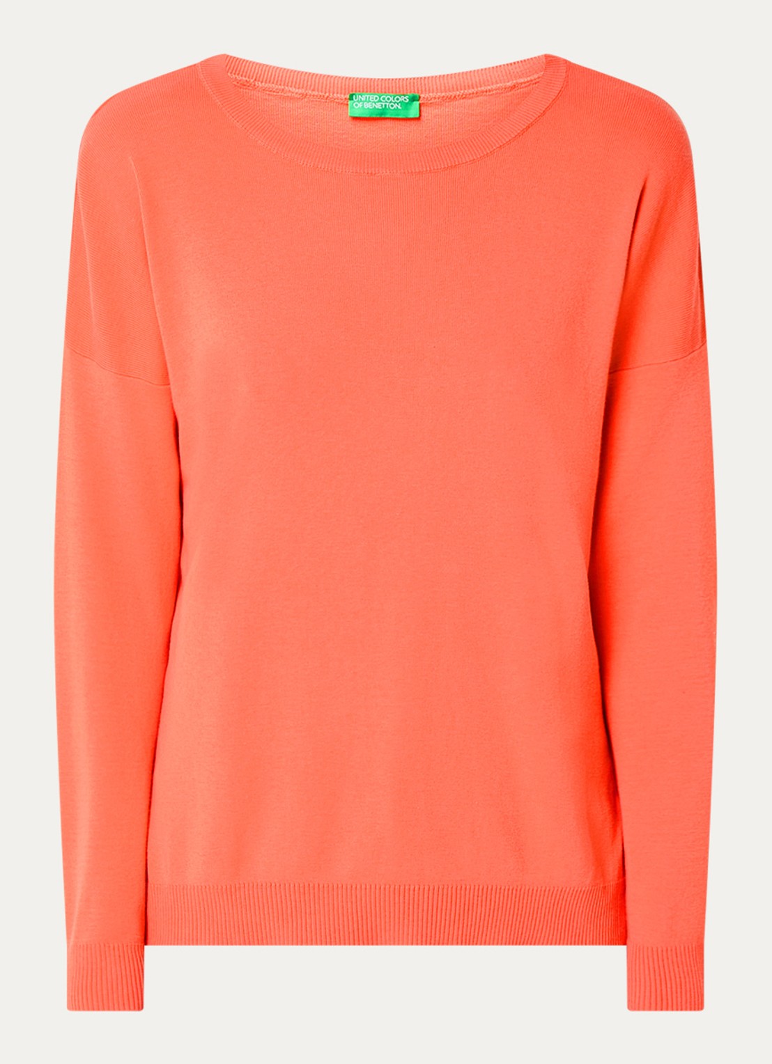 Benetton Fijngebreide trui met ronde hals - voorkant 3 oranje