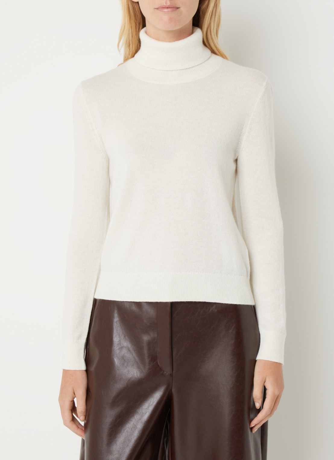 Benetton Fijngebreide trui van kasjmier met col - detail creme