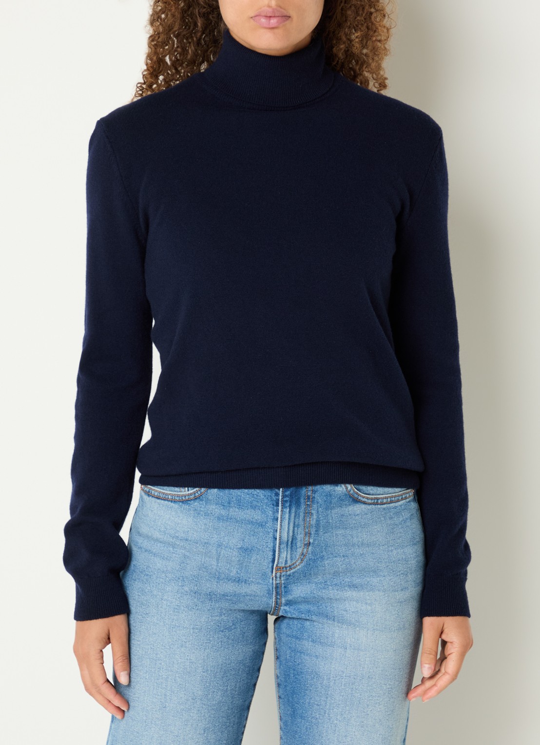 Benetton Fijngebreide trui van scheerwol met col - detail 4 donkerblauw