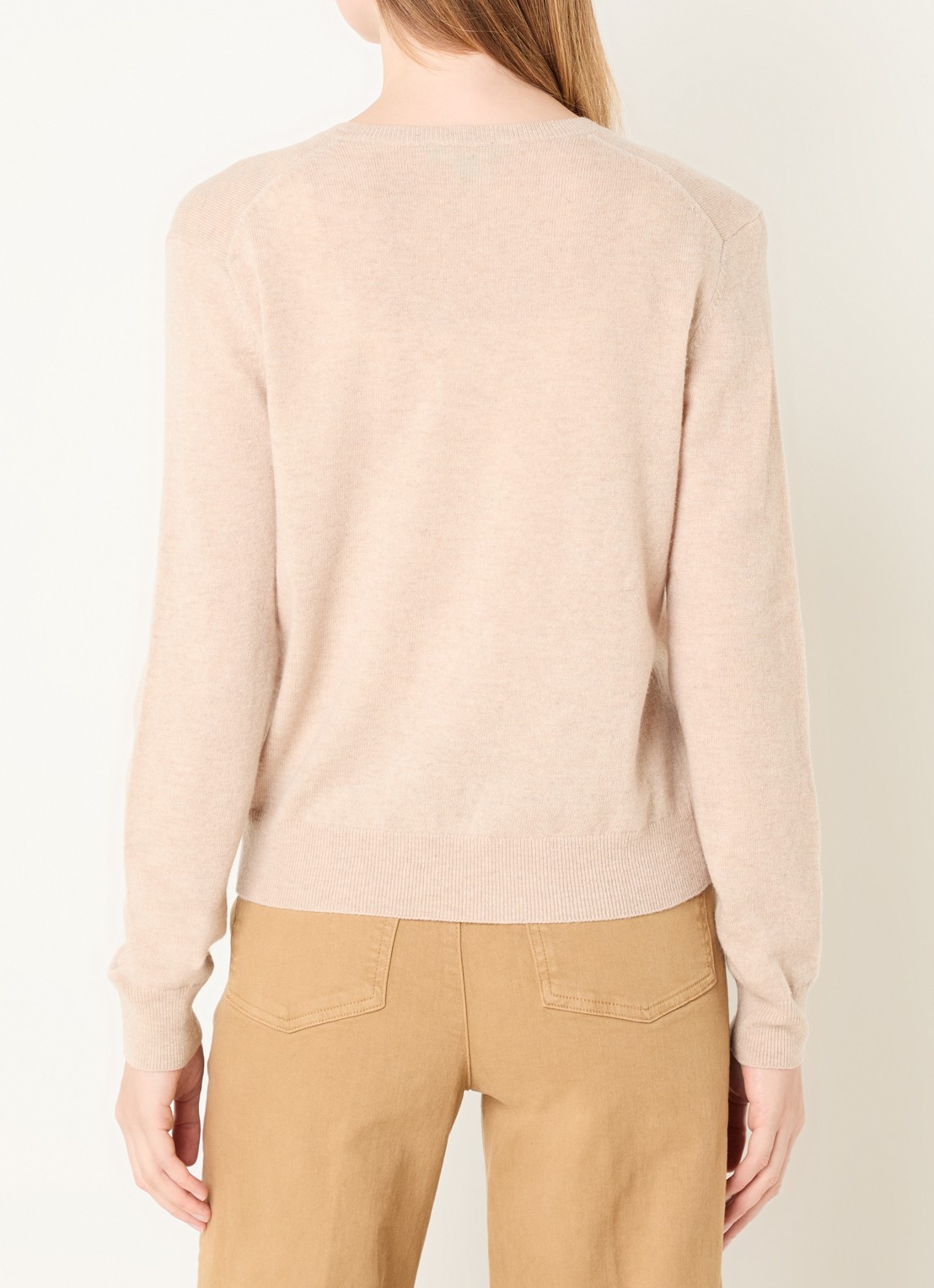 Benetton Fijngebreide trui van scheerwol met V-hals - achterkant 4 beige