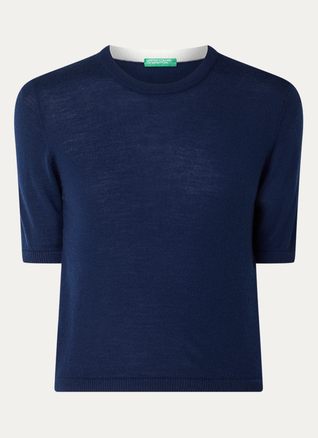 Benetton Fijngebreide trui van wol - voorkant 2 blauw