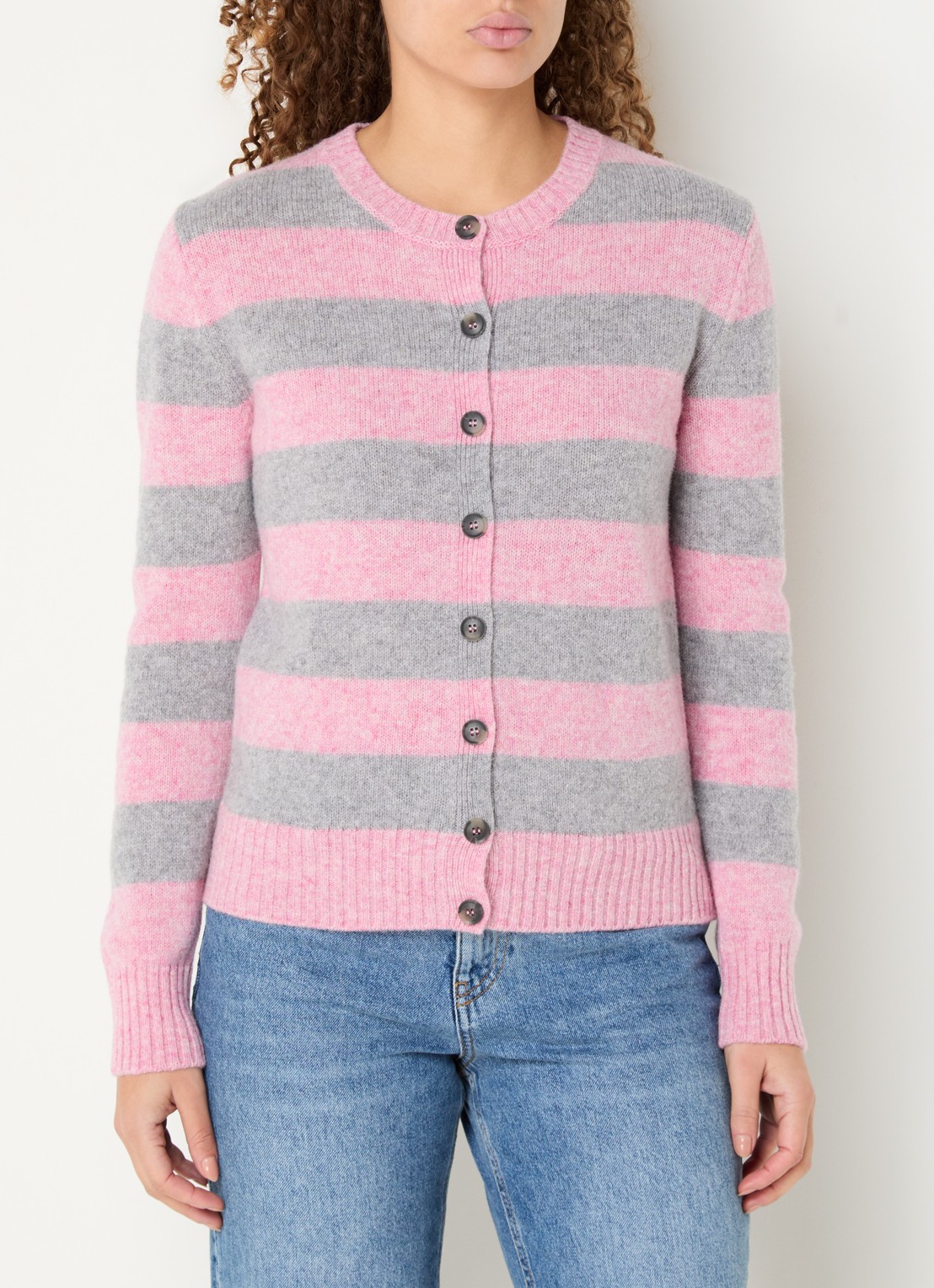 Benetton Fijngebreide vest van wol met streepdessin - detail 2 roze