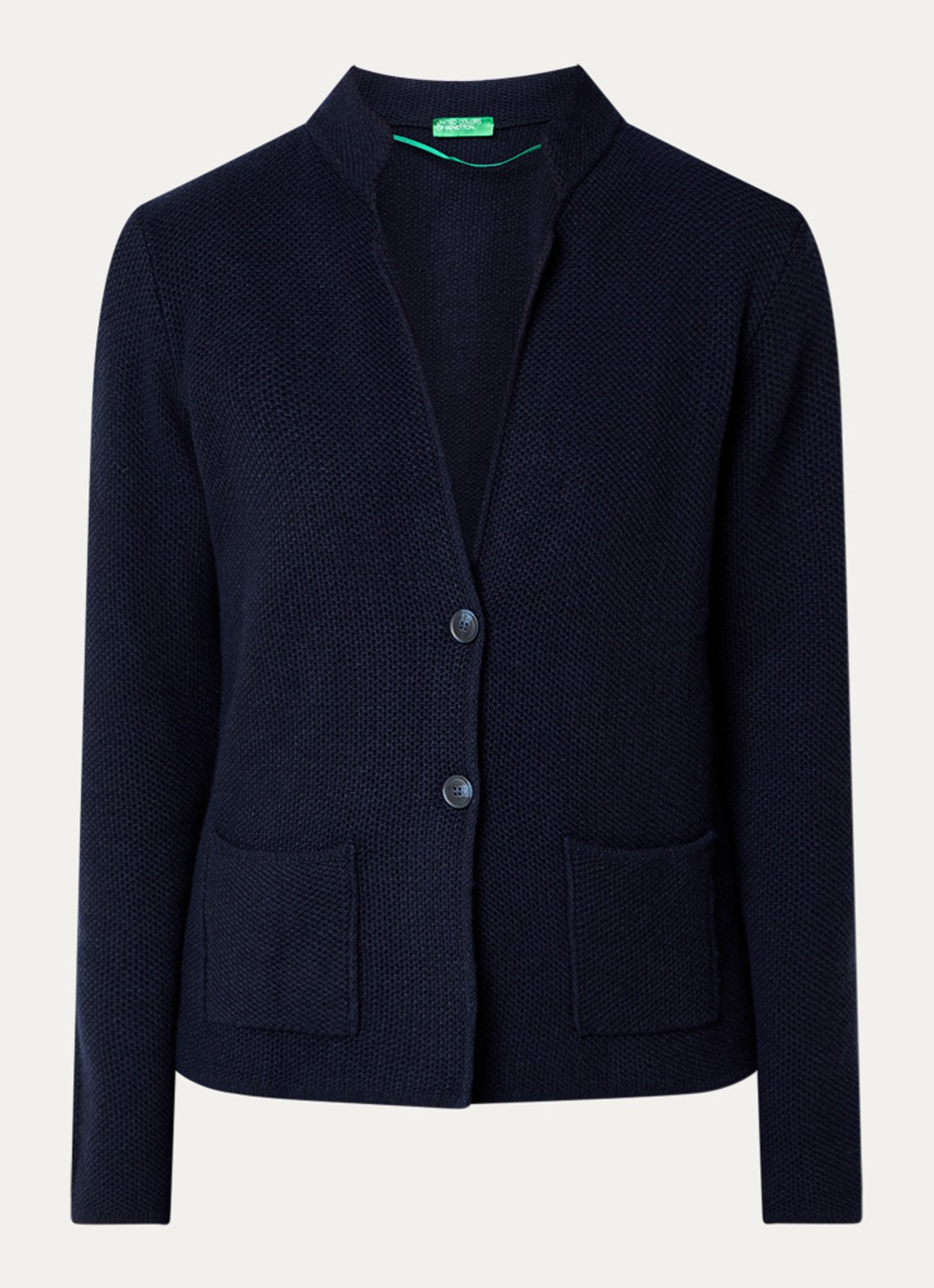 Benetton Gebreid vest in kasjmierblend met zakken - voorkant 3 donkerblauw