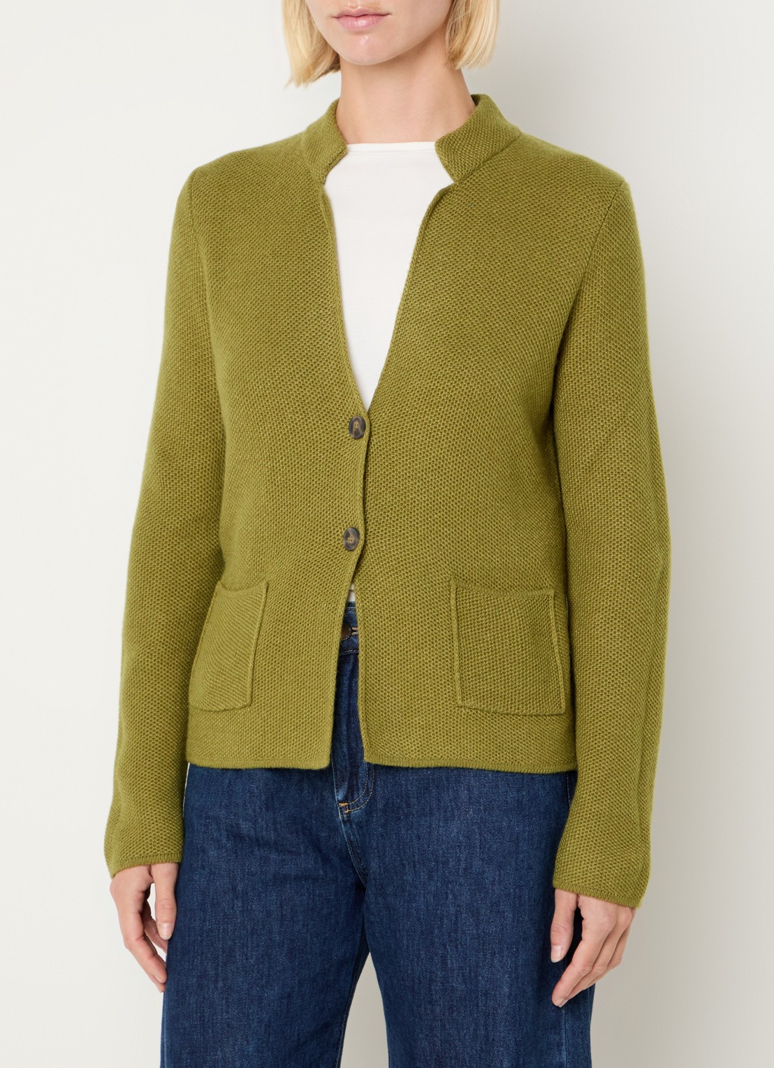 Benetton Gebreid vest in kasjmierblend met zakken - detail 4 mosgroen