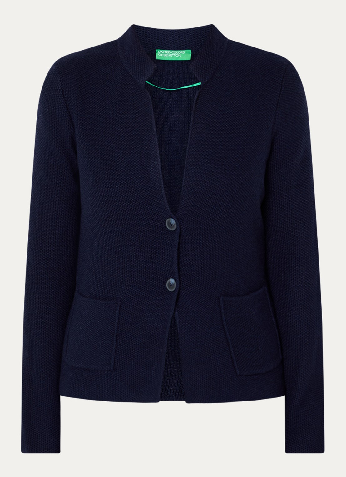 Benetton Gebreid vest in kasjmierblend met zakken - voorkant 5 donkerblauw