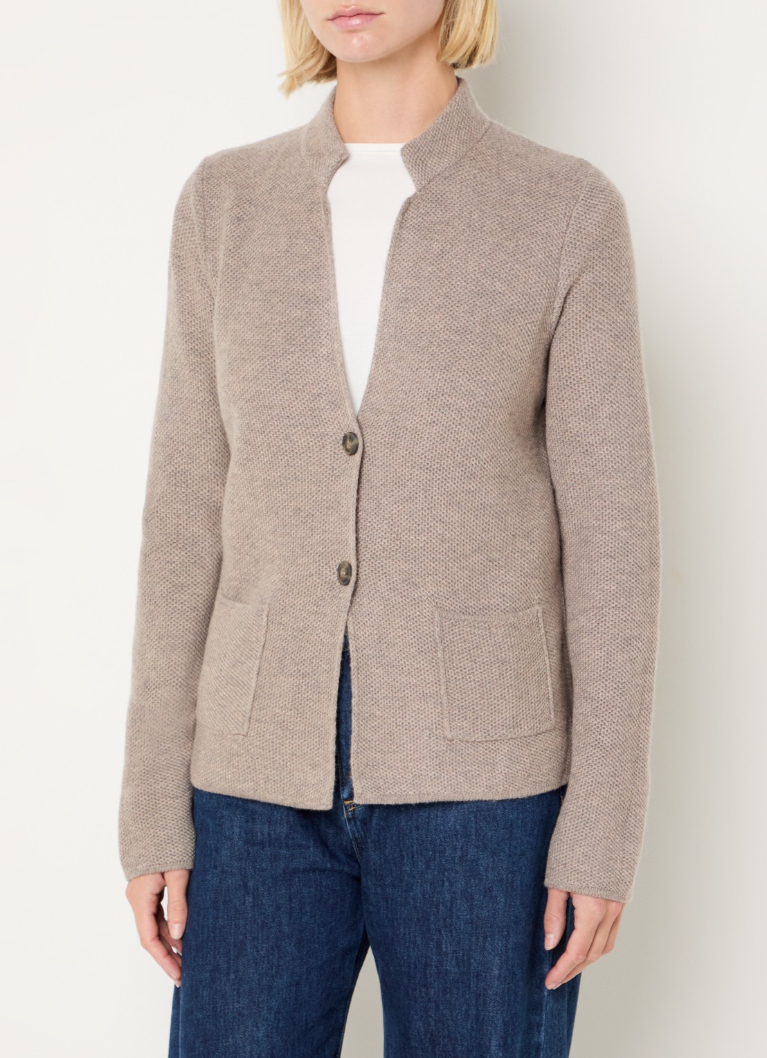 Benetton Gebreid vest in kasjmierblend met zakken - detail 2 khaki