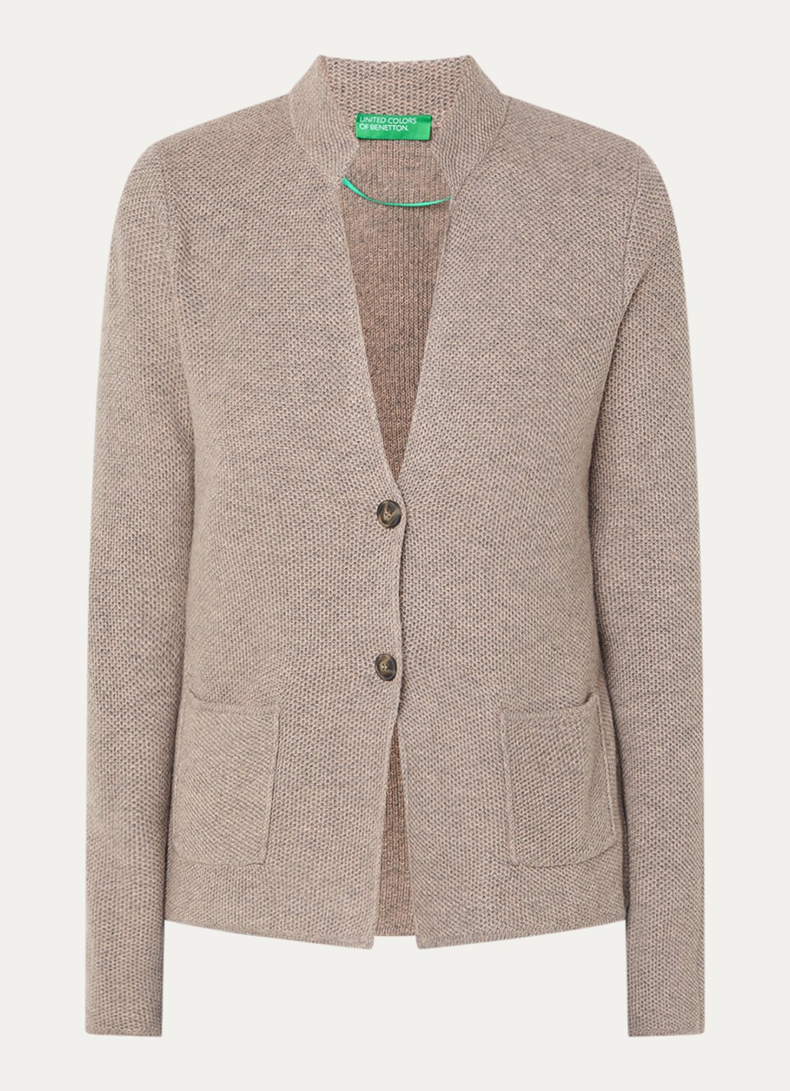Benetton Gebreid vest in kasjmierblend met zakken - voorkant 3 khaki