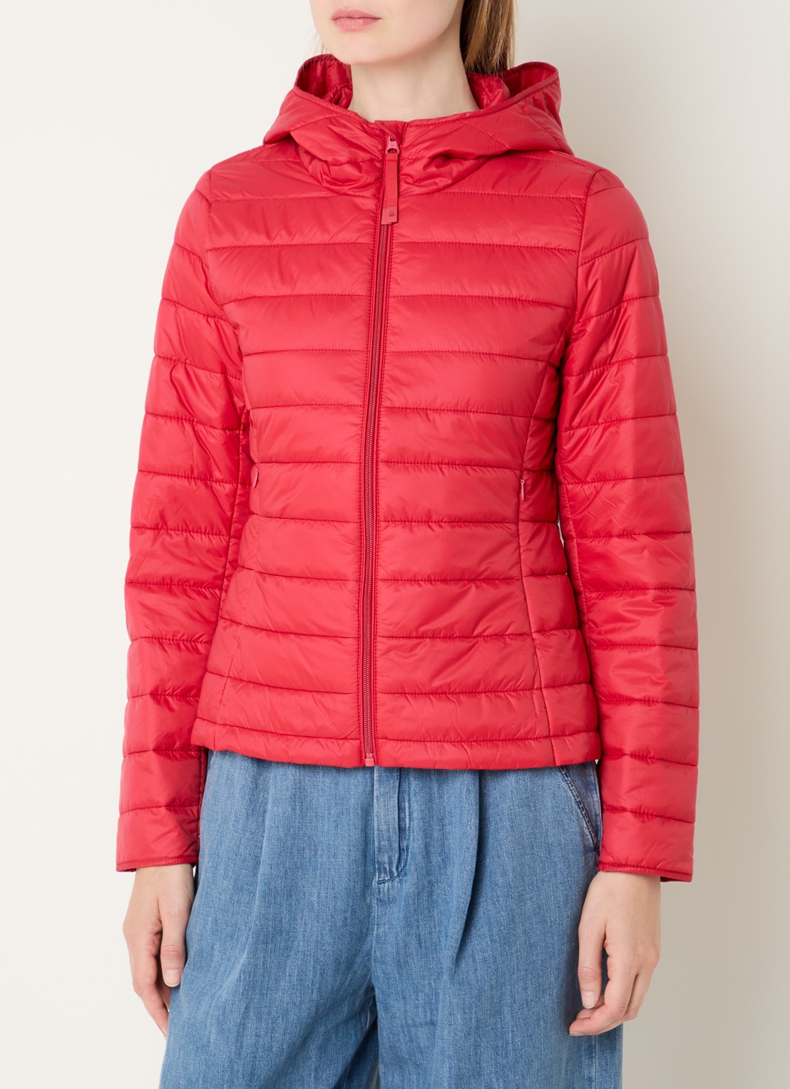 Benetton Gewatteerd jack met waterafstotende coating - detail 2 koraalrood