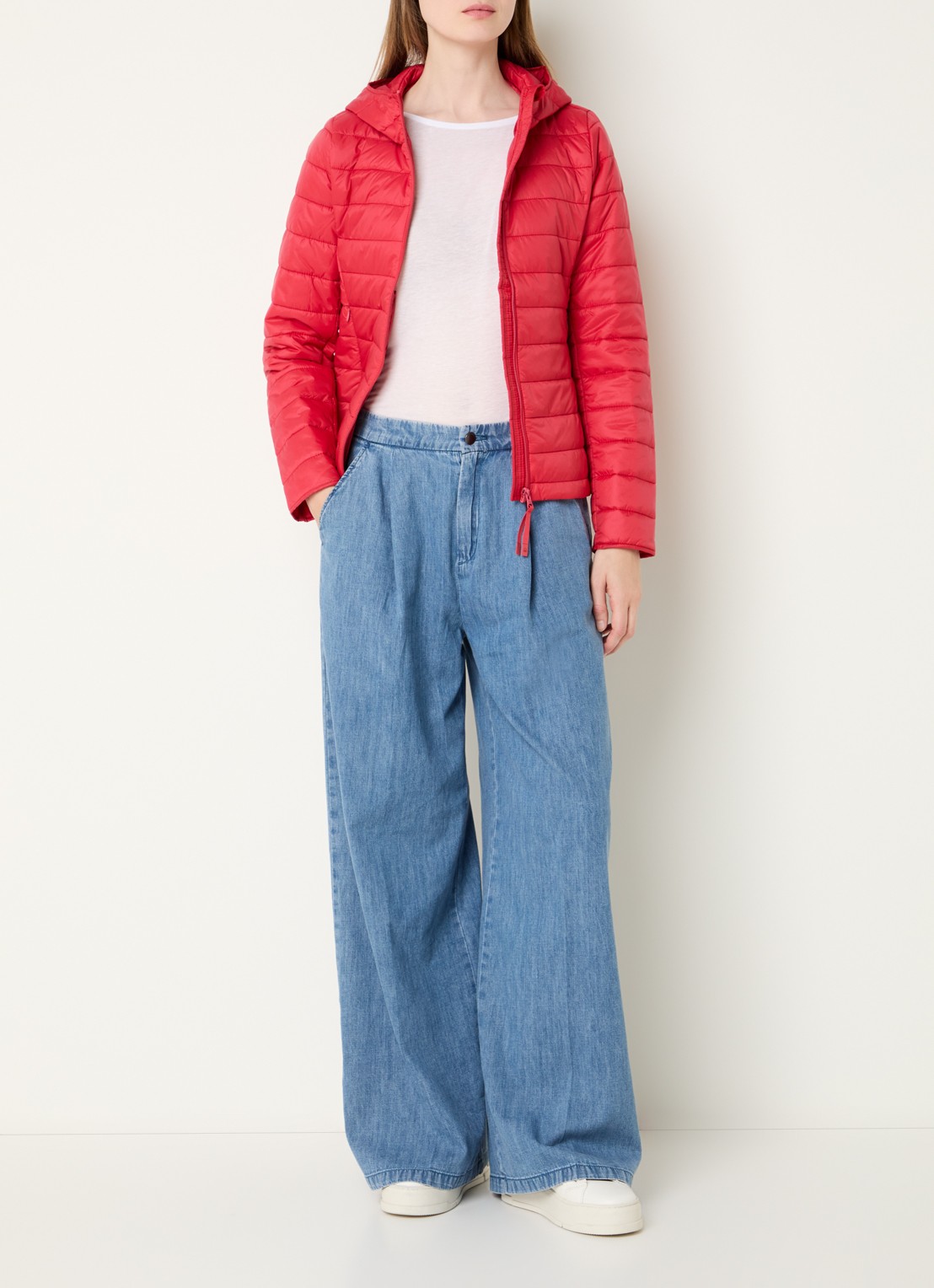 Benetton Gewatteerd jack met waterafstotende coating - voorkant 4 koraalrood