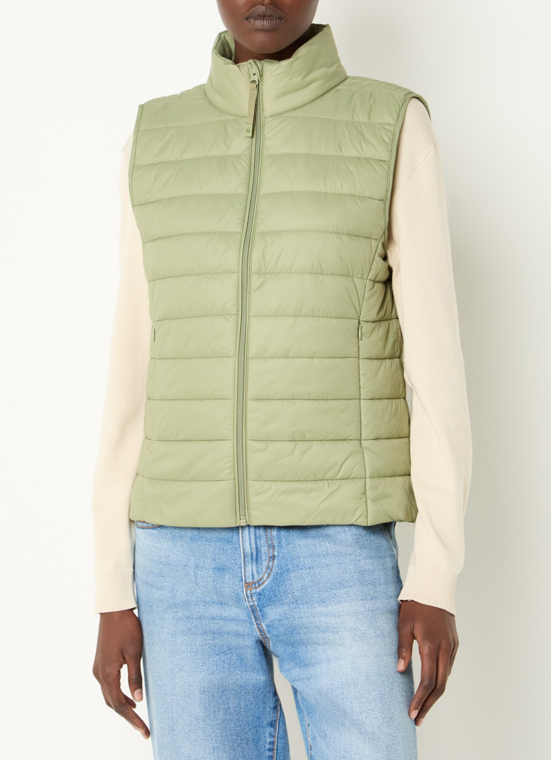 Benetton Gewatteerde bodywarmer met waterafstotende coating - detail lichtgroen