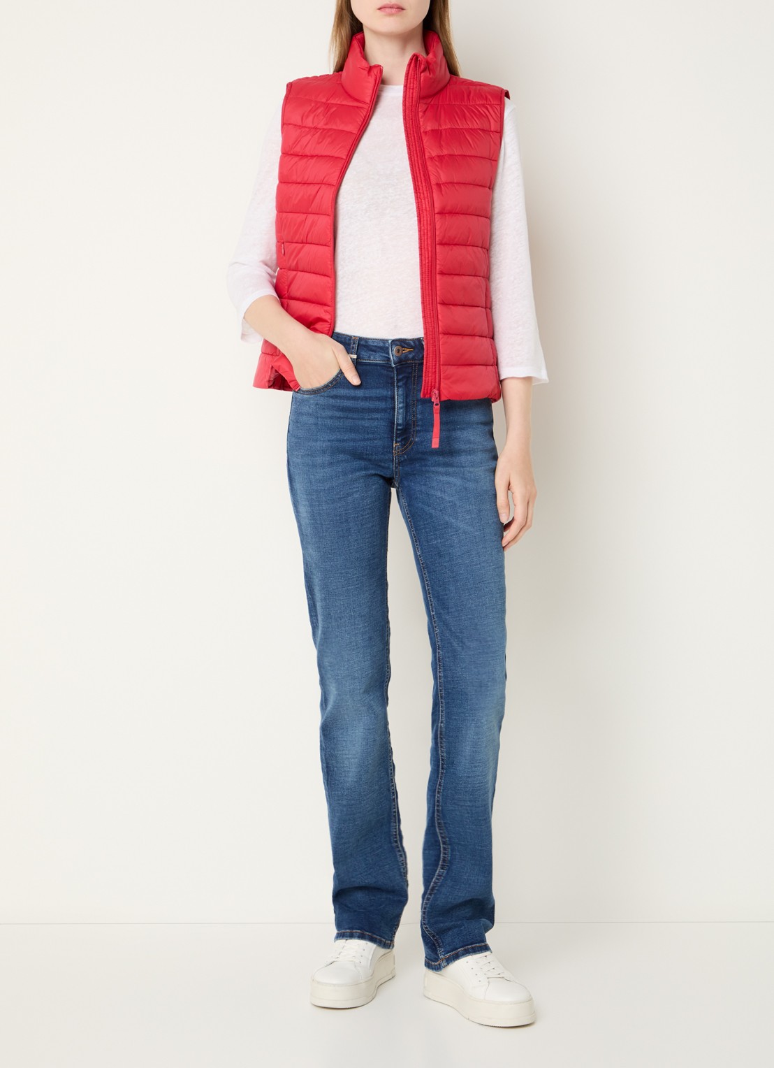 Benetton Gewatteerde bodywarmer met waterafstotende coating - voorkant 4 koraalrood