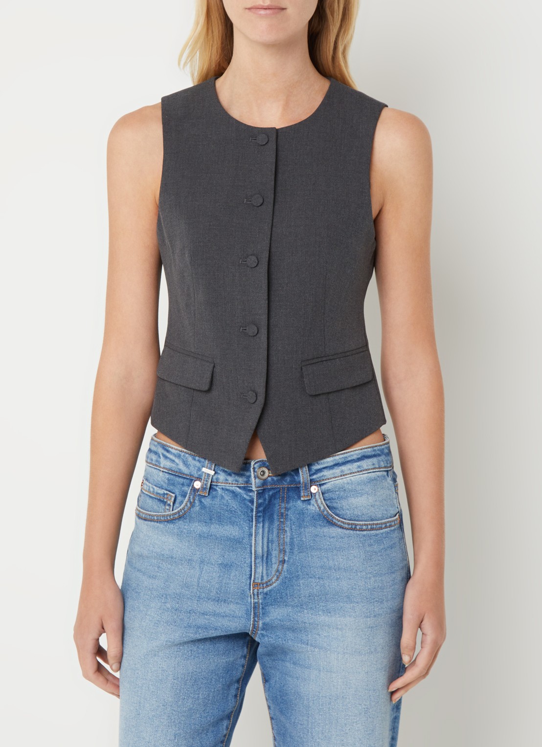 Benetton Gilet met ronde hals - detail donkergrijs