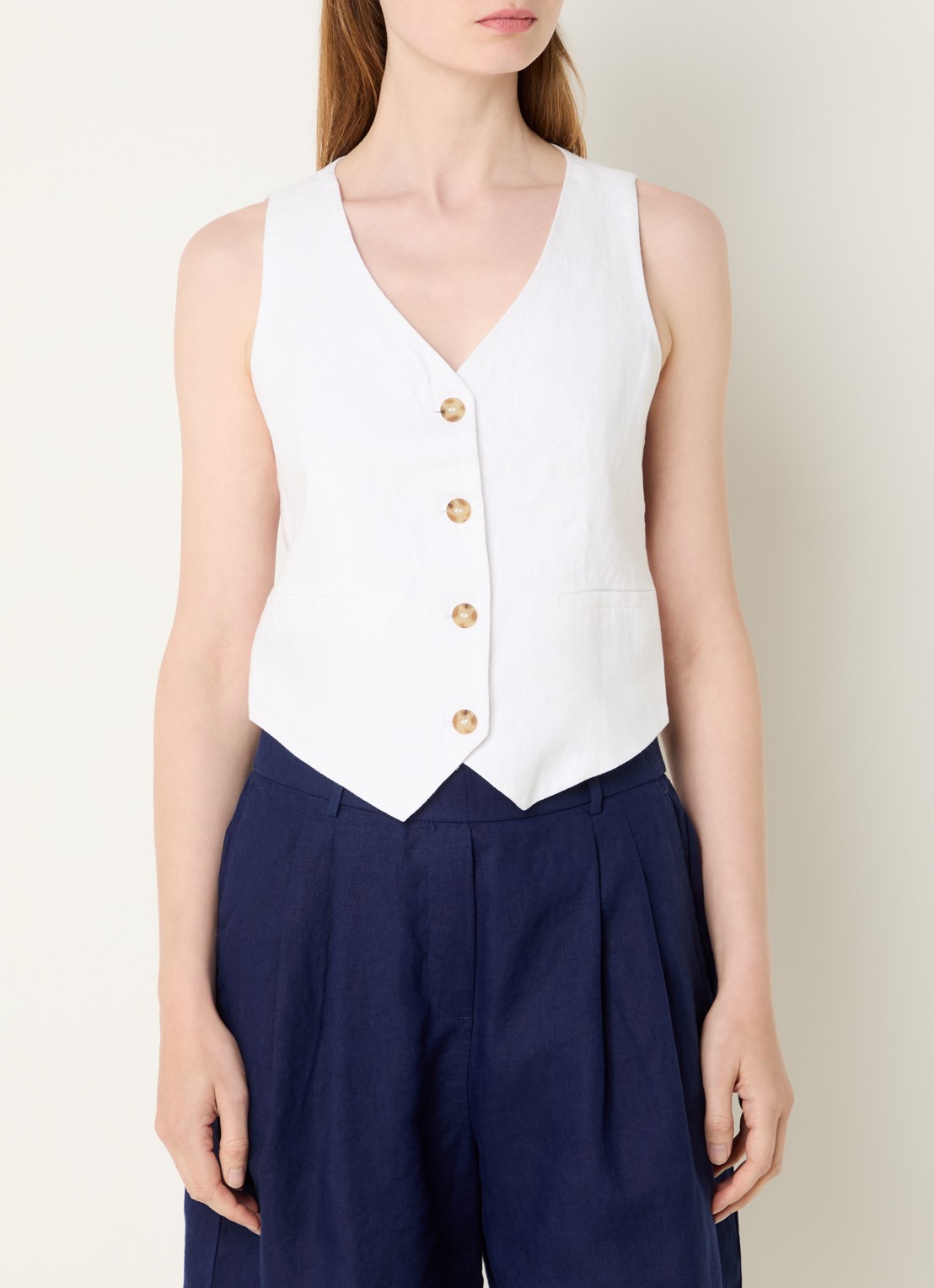 Benetton Gilet van linnen met paspelzakken - detail 4 wit