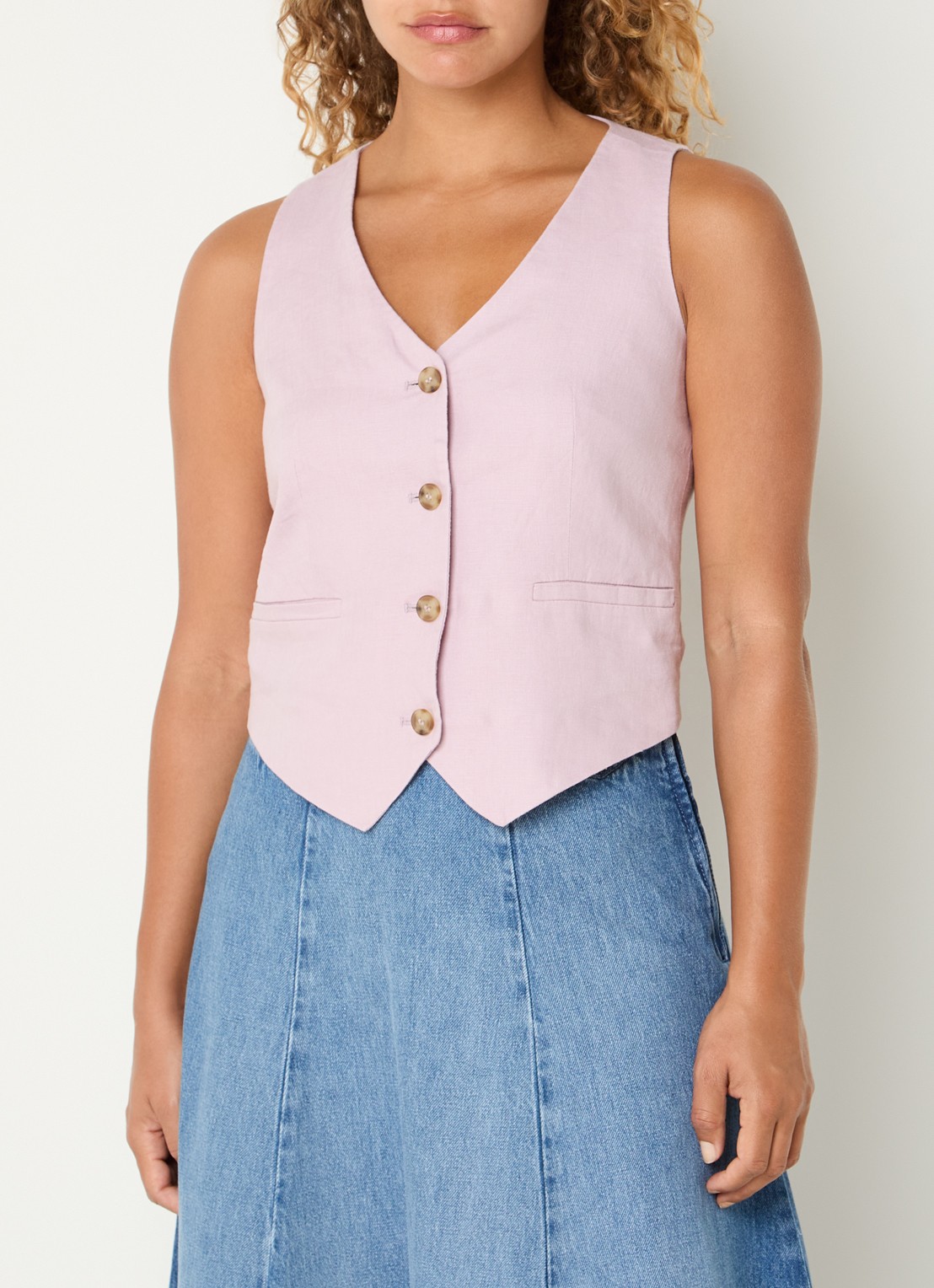 Benetton Gilet van linnen met paspelzakken - detail poederroze-0k3
