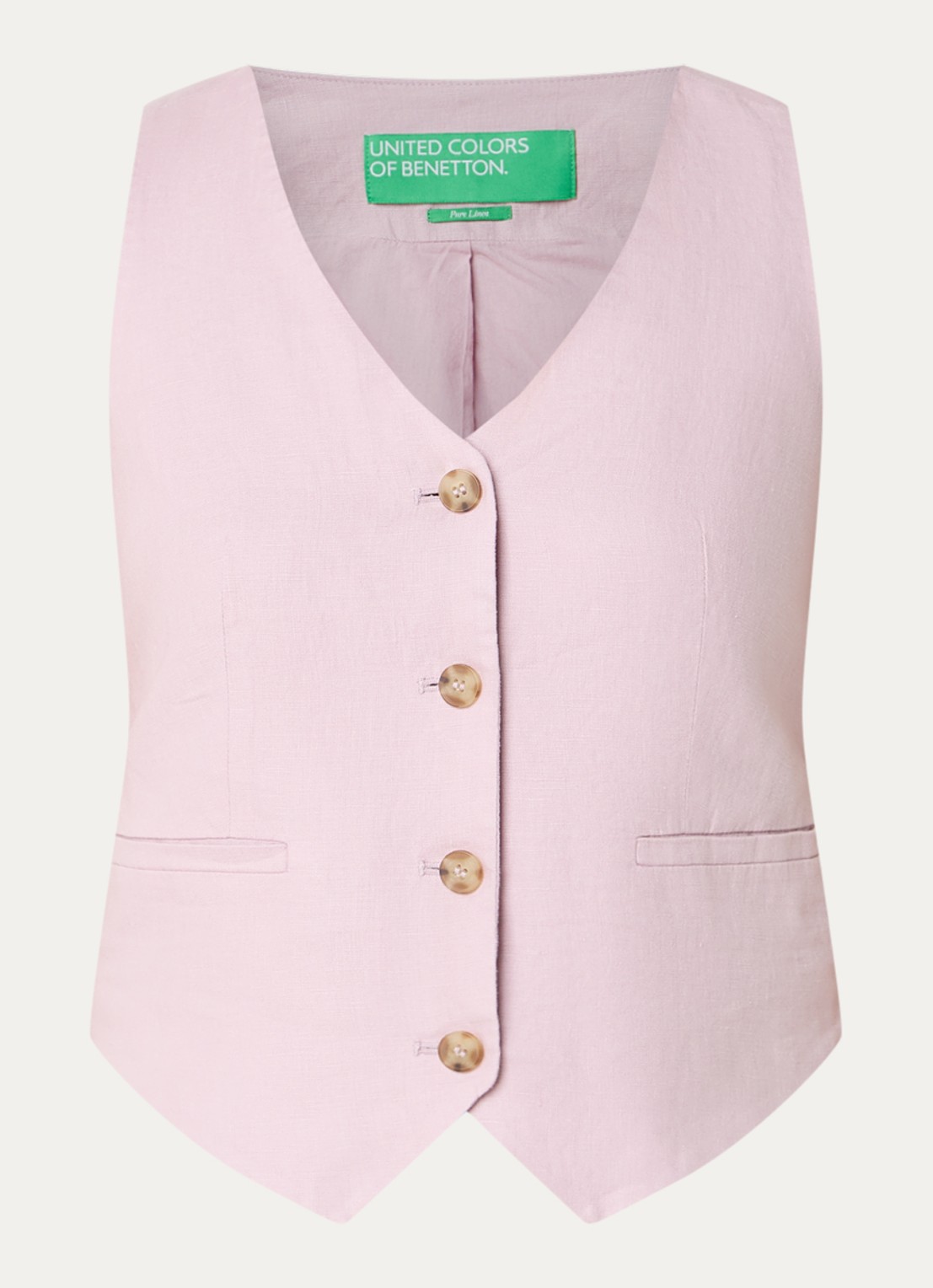 Benetton Gilet van linnen met paspelzakken - voorkant 3 poederroze-0k3