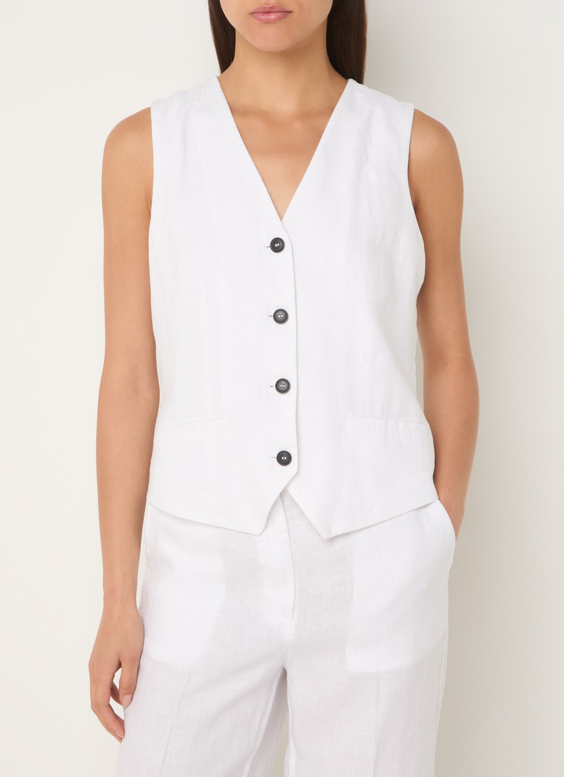 Benetton Gilet van linnen - detail 2 gebroken wit