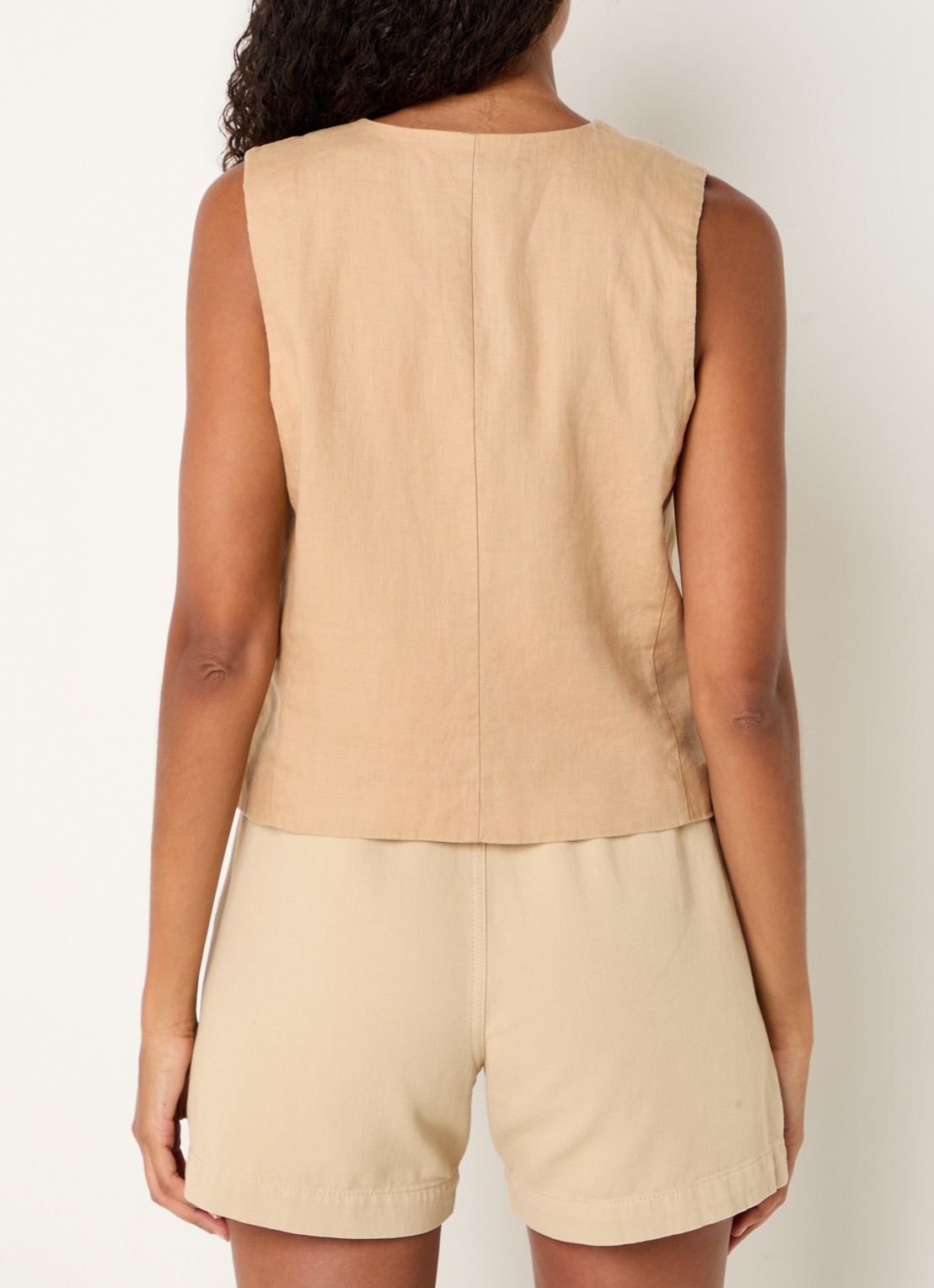 Benetton Gilet van linnen - achterkant 4 camel