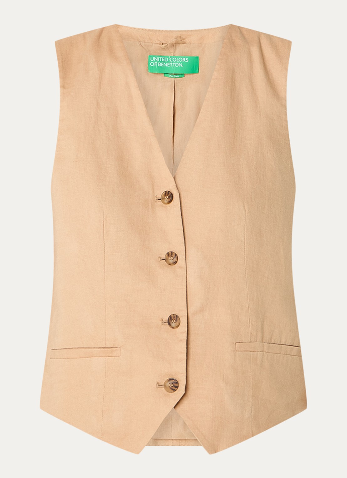 Benetton Gilet van linnen - voorkant 2 camel