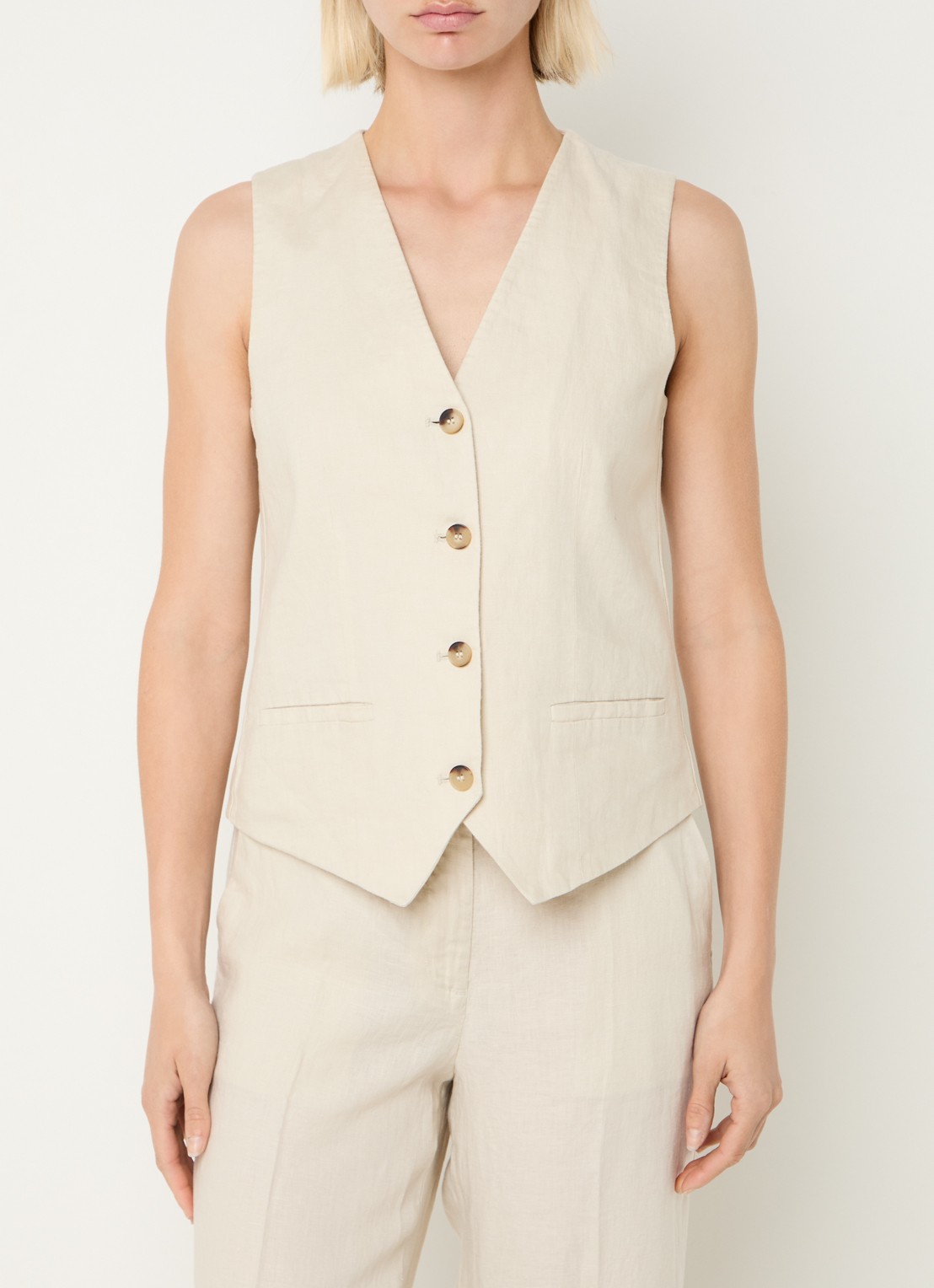 Benetton Gilet van linnen - detail zand