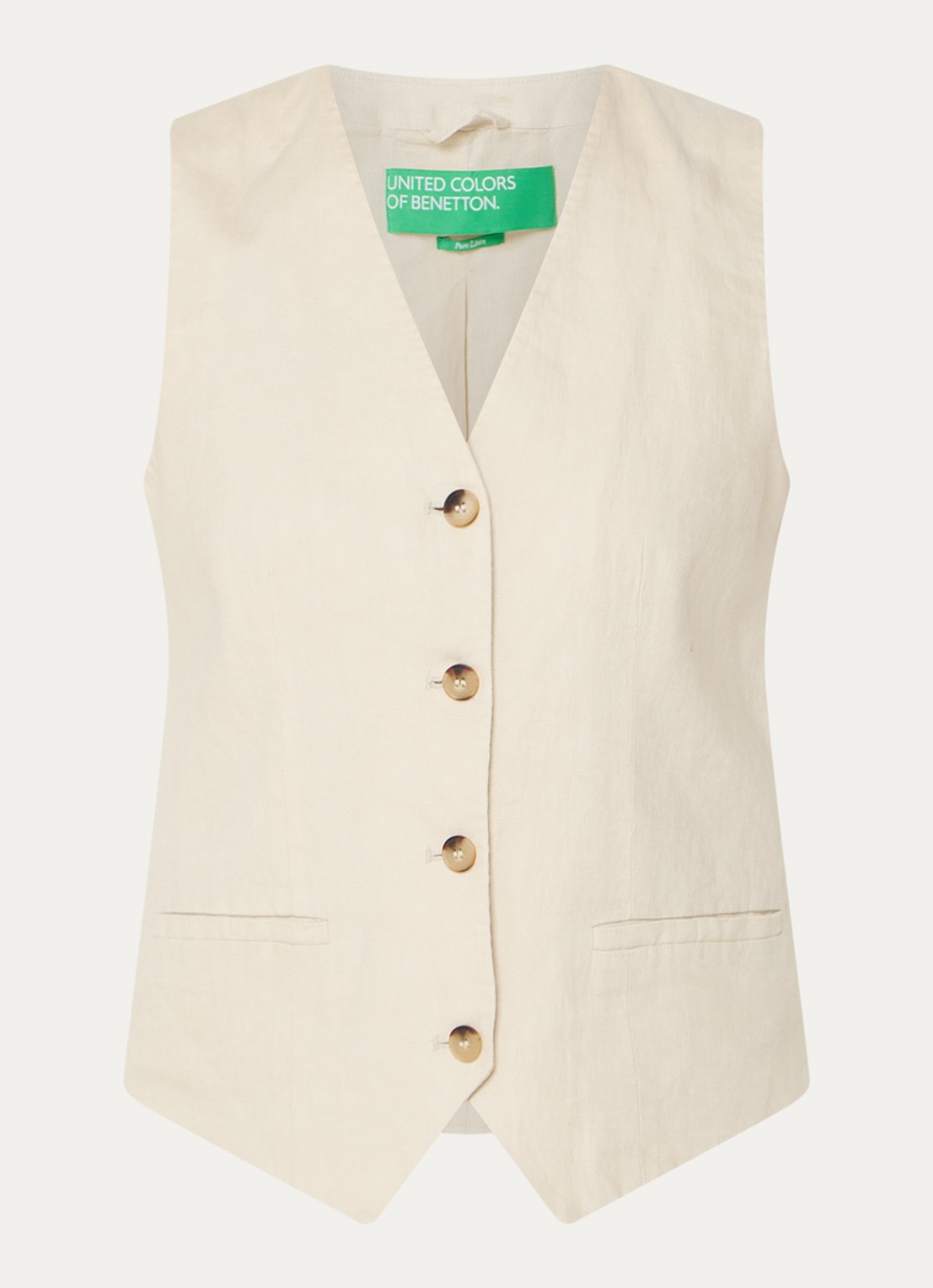 Benetton Gilet van linnen - voorkant 2 zand