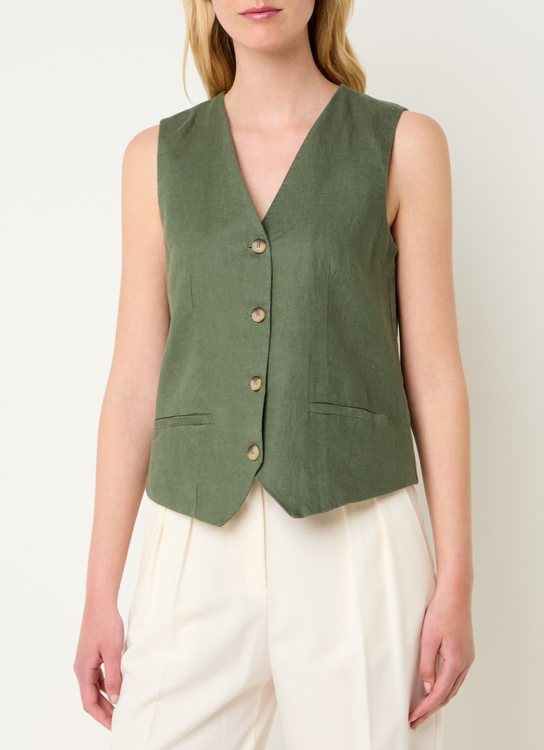 Benetton Gilet van linnen - detail legergroen